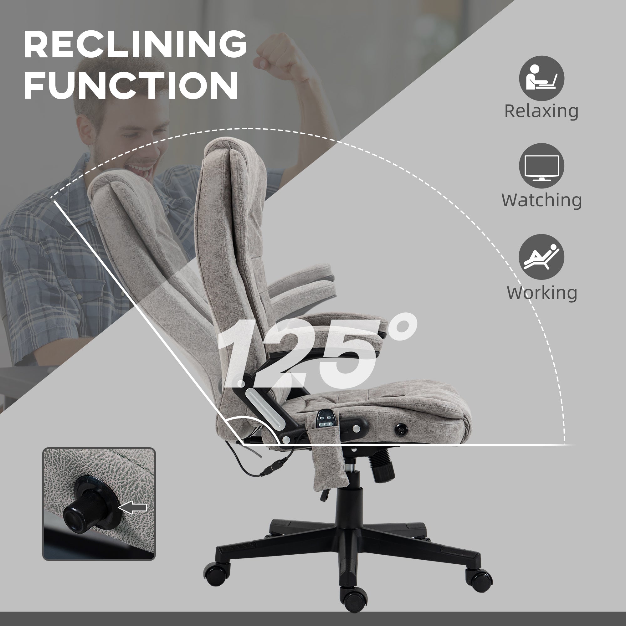 6 Points Heated Massage Office Chair, Microfiber High Back Executive Office Chair, Gray