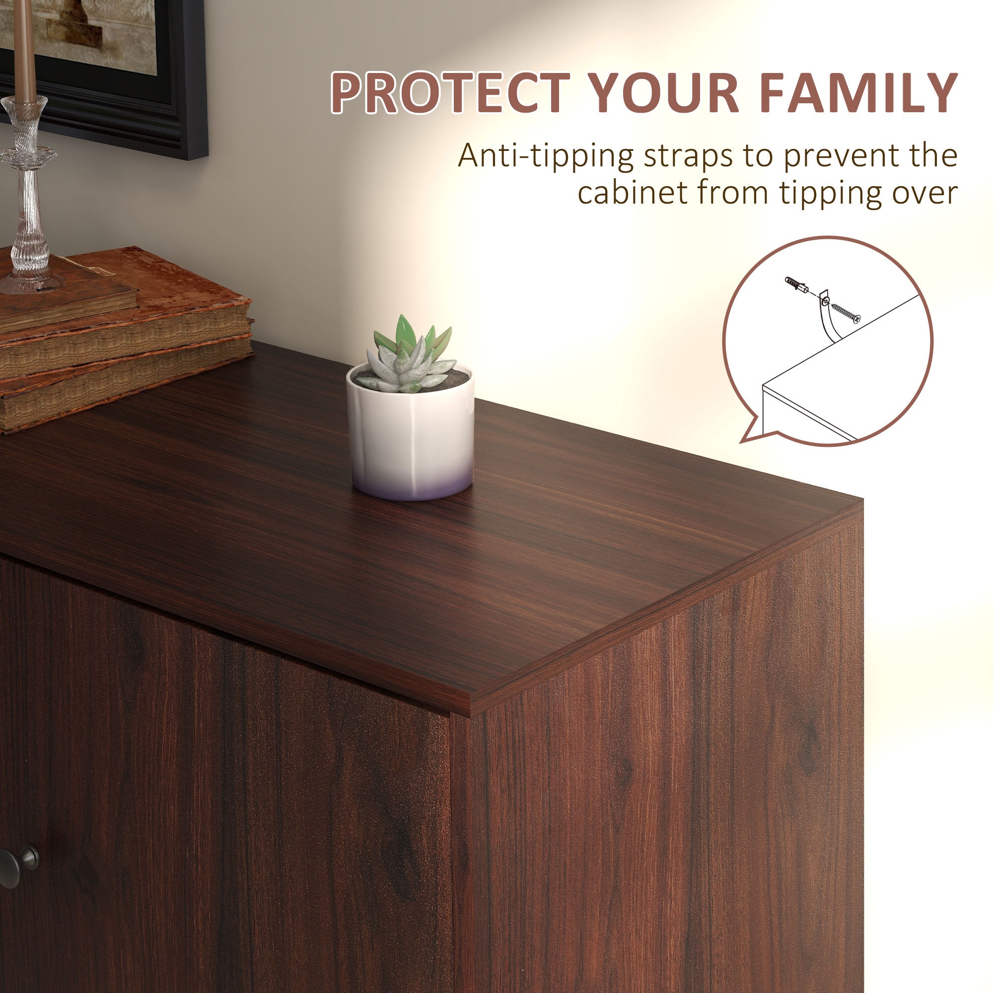 Vintage Sideboard with 3 Drawers & Adjustable Shelves, Rustic Brown - HOMCOM