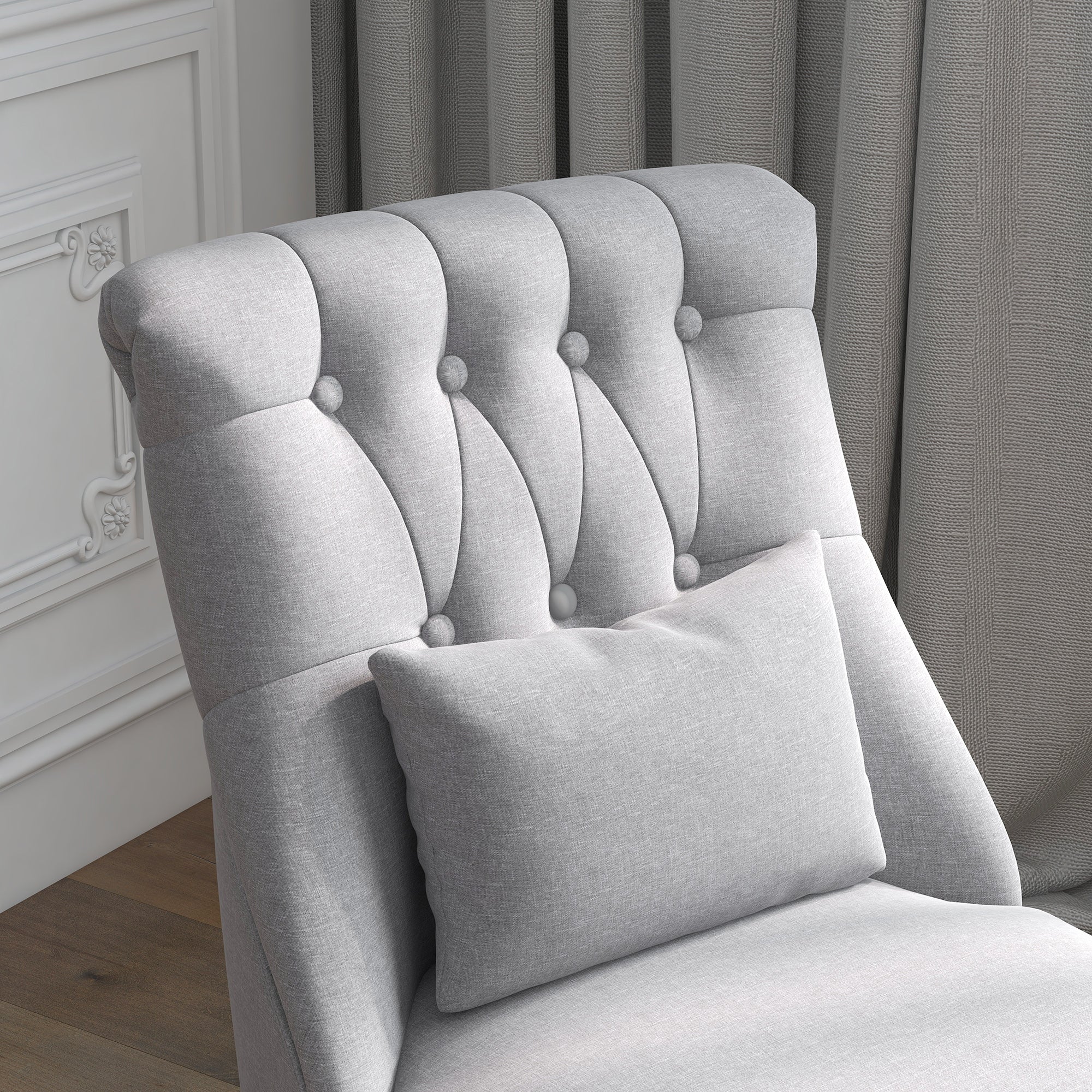Fabric Single Sofa, Dining Chair with Pillow & Solid Wood Leg for Living Room, Grey