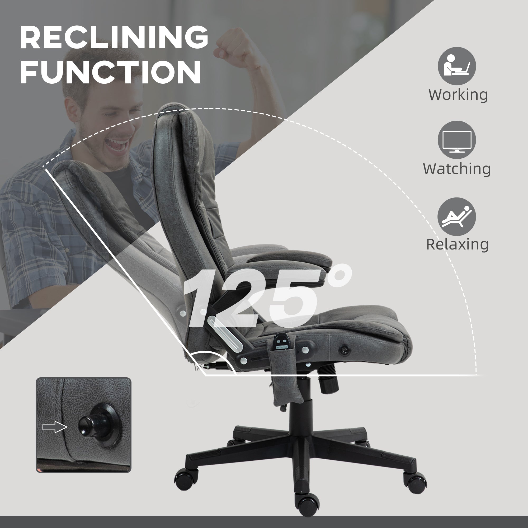6 Points Heated Massage Office Chair, Microfiber High Back Executive Office Chair, Dark Gray