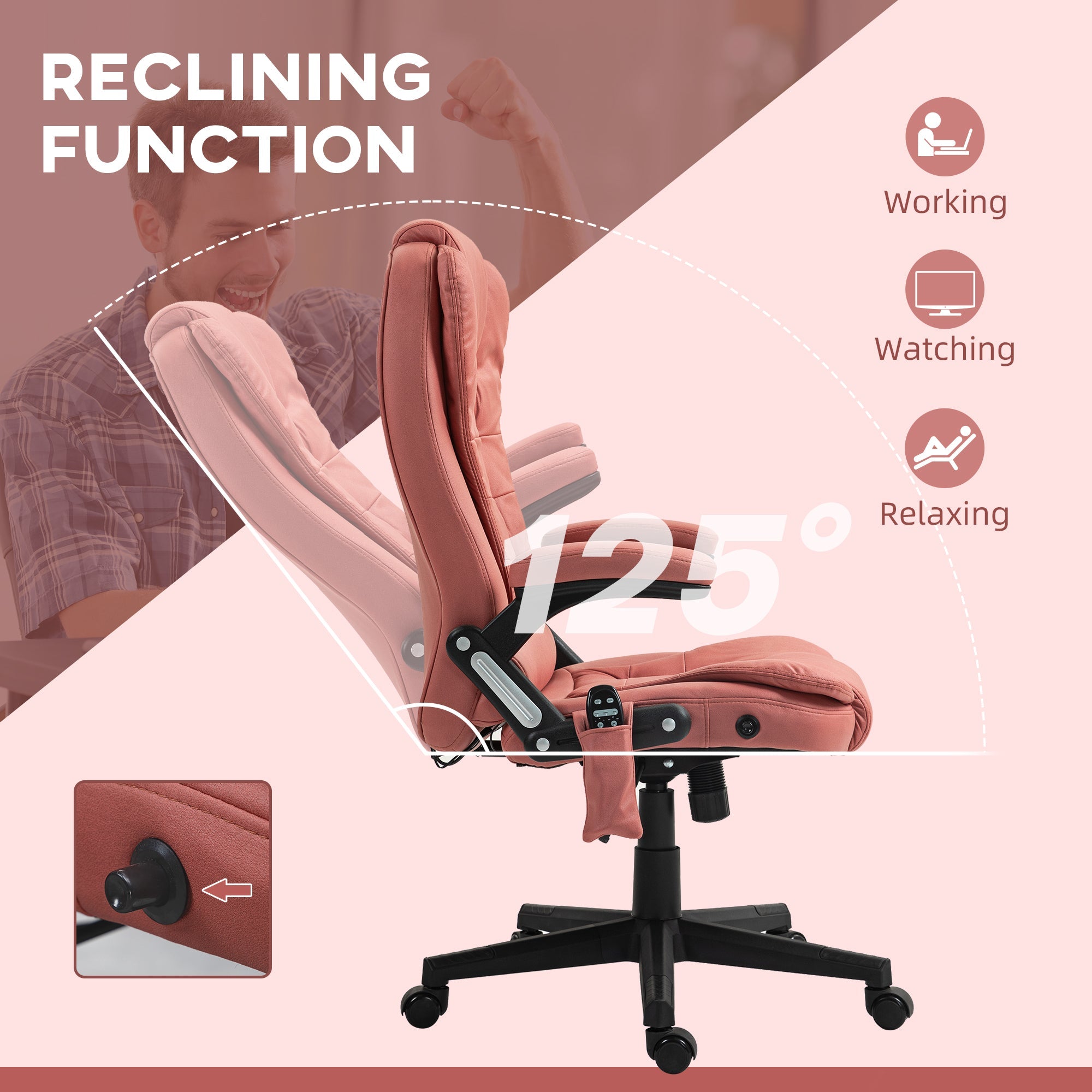 6 Points Heated Massage Office Chair, Microfiber High Back Executive Office Chair, Orange-red