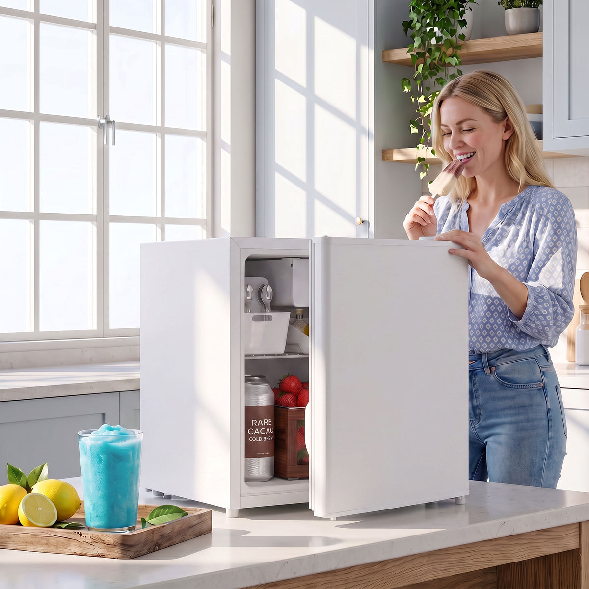 Compact Refrigerator, 1.62 Cu Ft Single Door Mini Fridge with Freezer, Adjustable Thermostat, Reversible Door, Energy Saving Fridge for Bedroom, Dorm, Office, White