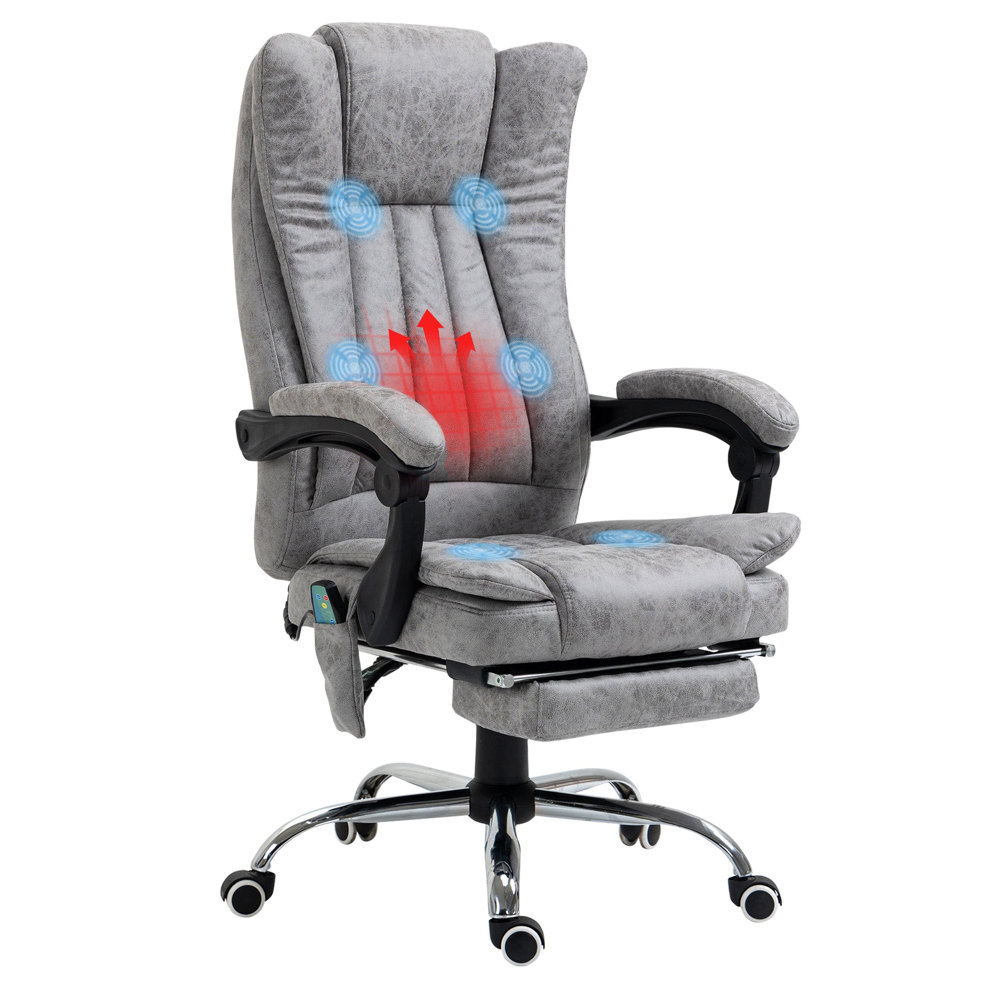 Vinsetto Office Chair with Massage and Heat, Microfibre Reclining Computer Desk Chair with Footrest and Adjustable Height, Swivel Wheels for Home Office, Grey
