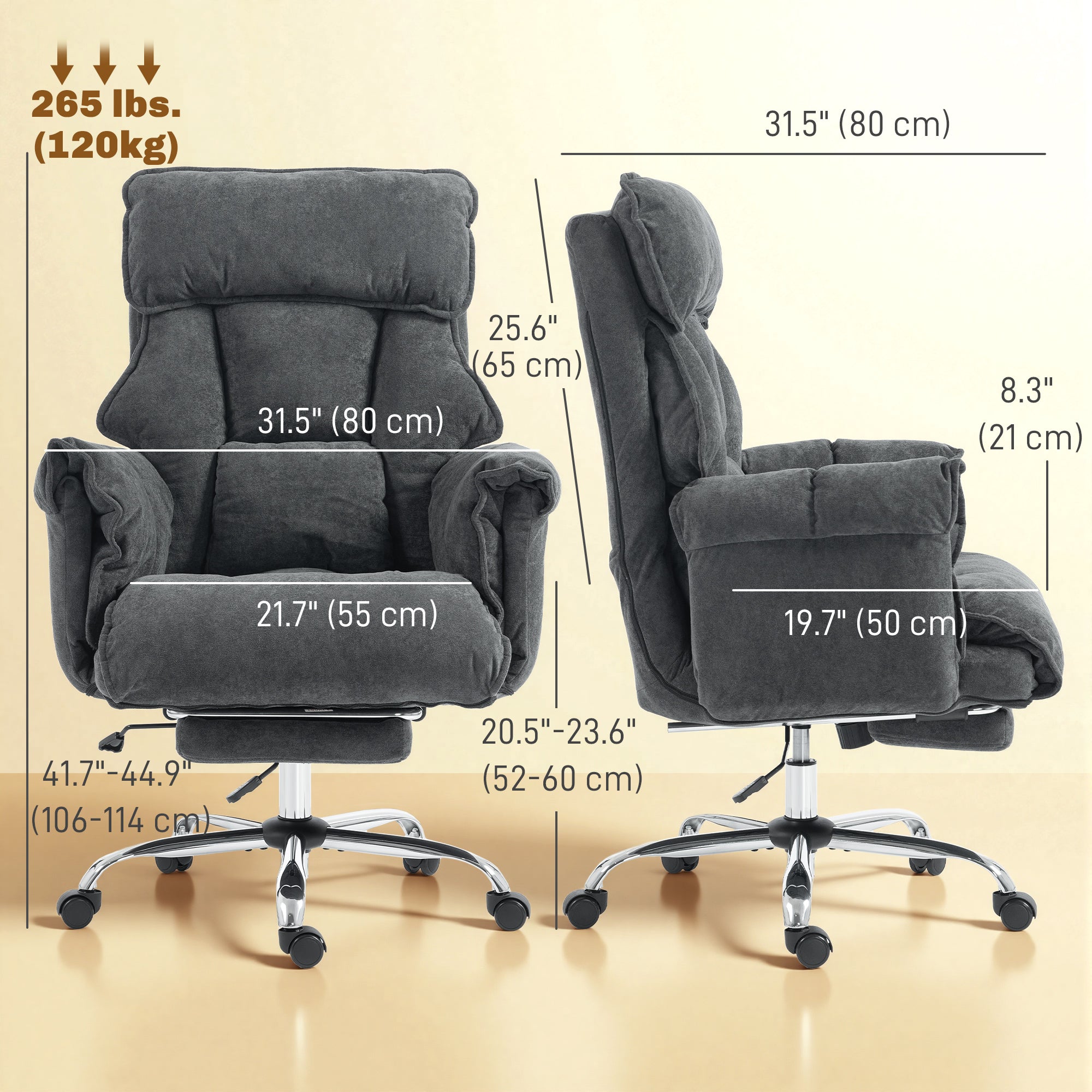 Executive Office Chair with Footrest, Reclining Swivel Computer Desk Chair with High Back, Double-layer Padding, Headrest, Adjustable Height, Rolling Wheels, Dark Grey