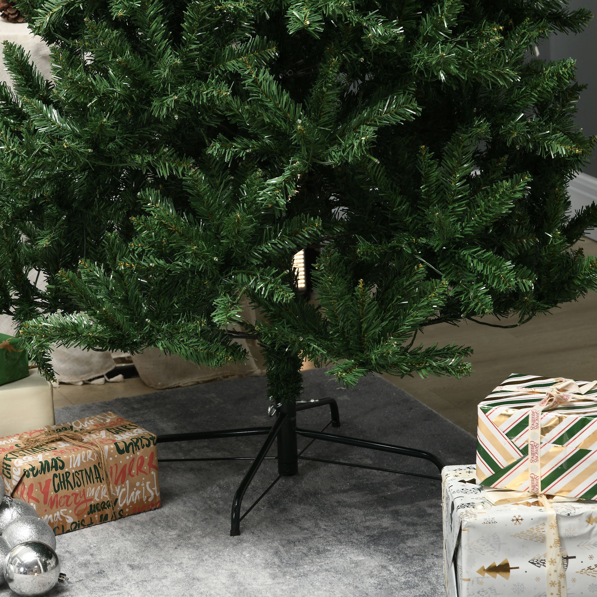 HOMCOM 7.5 Feet Prelit Artificial Christmas Tree with 450 Warm White LED Light, 1146 Branches Tips, 8 Modes, Holiday Home Xmas Decoration, Green