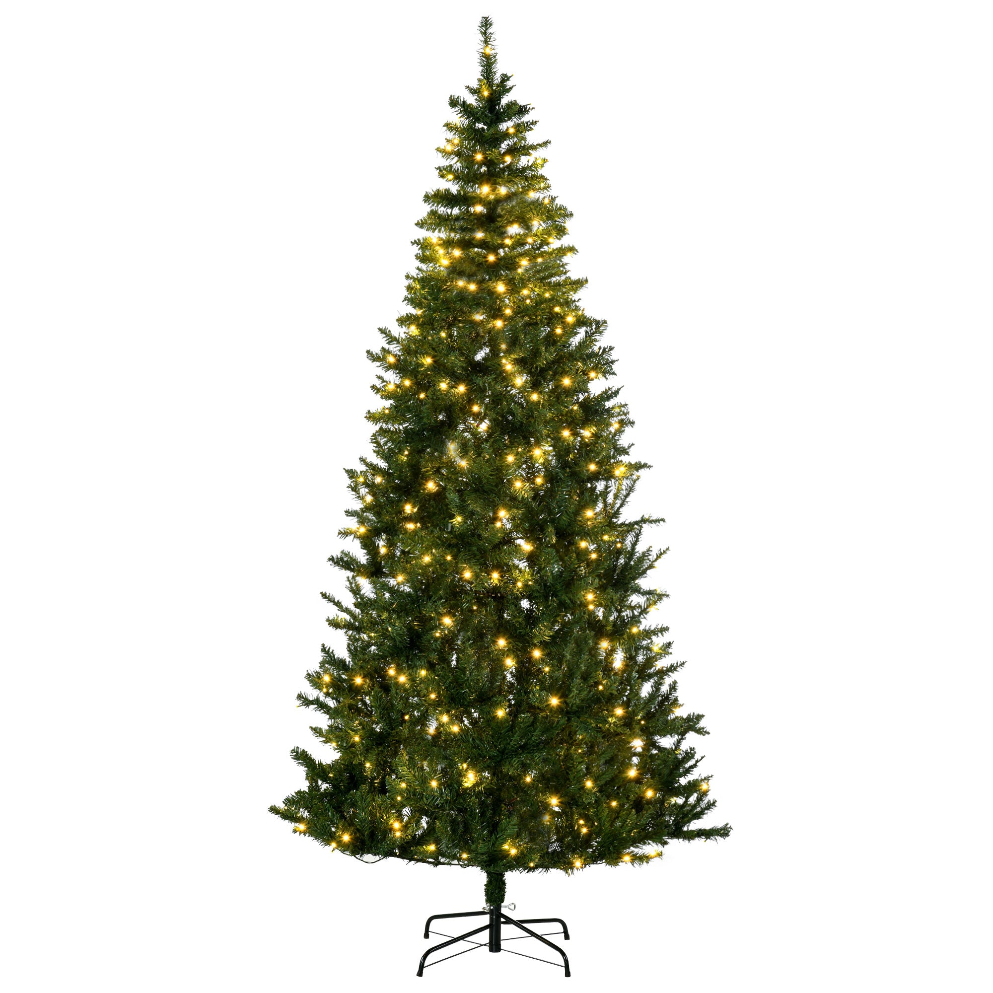 HOMCOM 7.5 Feet Prelit Artificial Christmas Tree with 450 Warm White LED Light, 1146 Branches Tips, 8 Modes, Holiday Home Xmas Decoration, Green