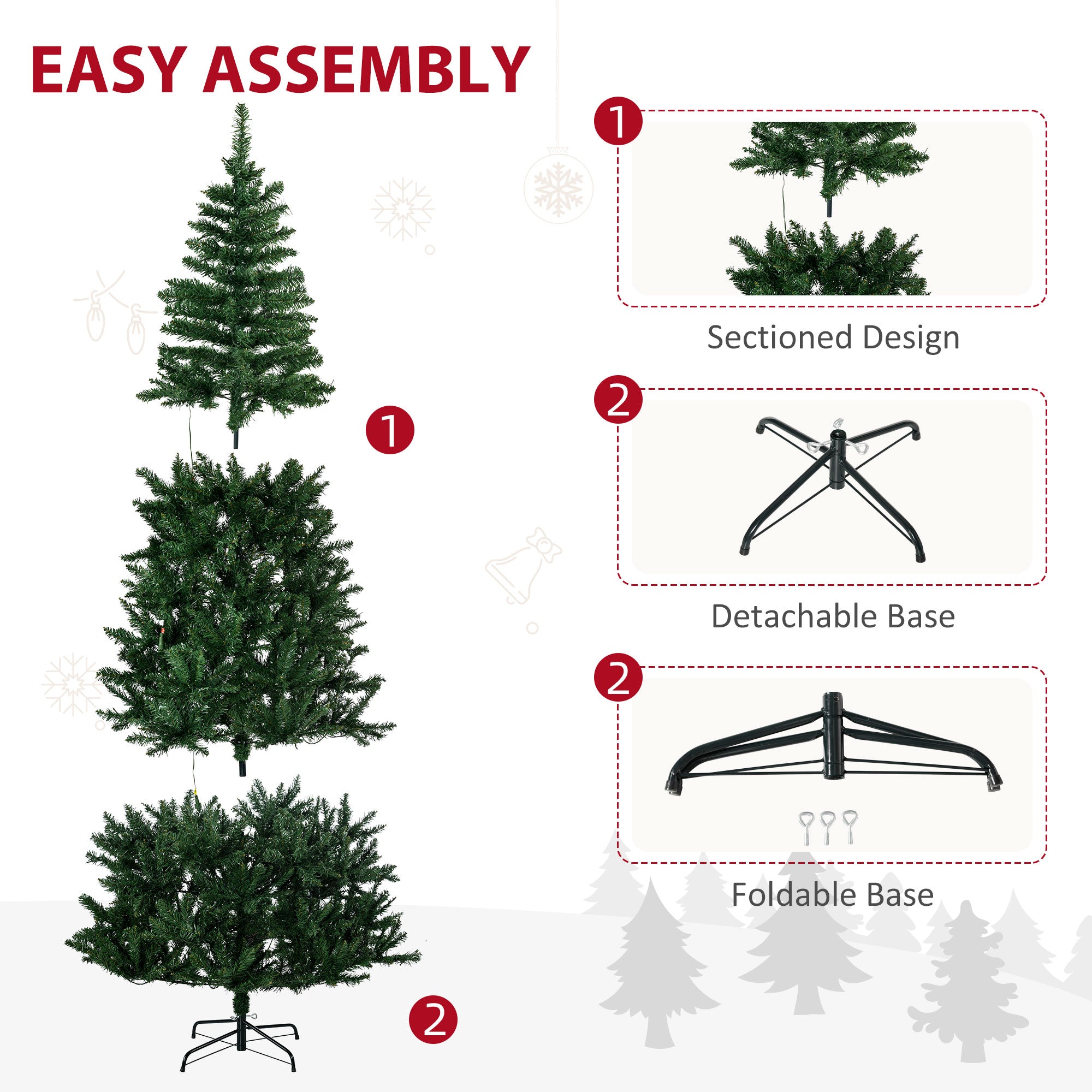 HOMCOM 7.5 Feet Prelit Artificial Christmas Tree with 450 Warm White LED Light, 1146 Branches Tips, 8 Modes, Holiday Home Xmas Decoration, Green