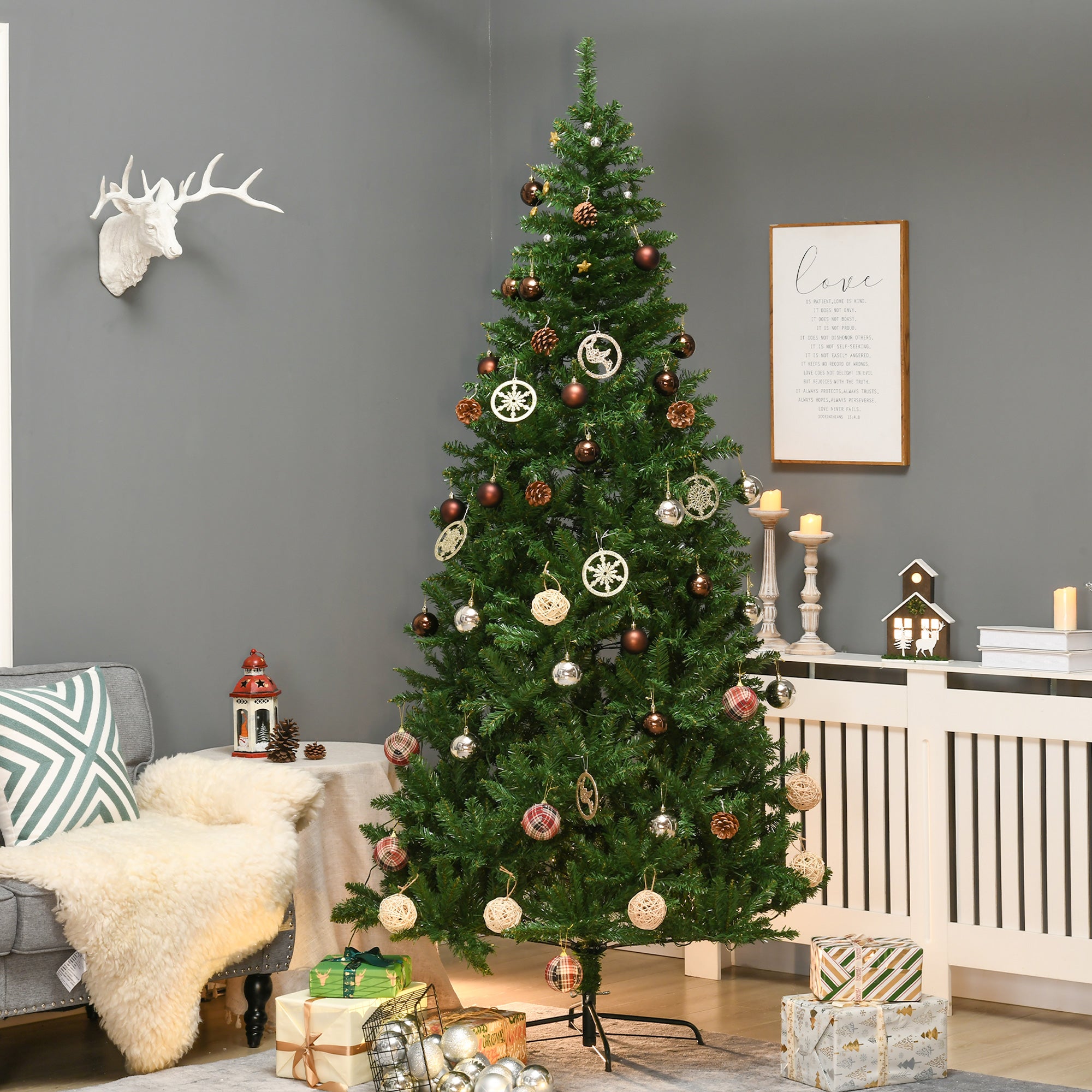 HOMCOM 7.5 Feet Prelit Artificial Christmas Tree with 450 Warm White LED Light, 1146 Branches Tips, 8 Modes, Holiday Home Xmas Decoration, Green
