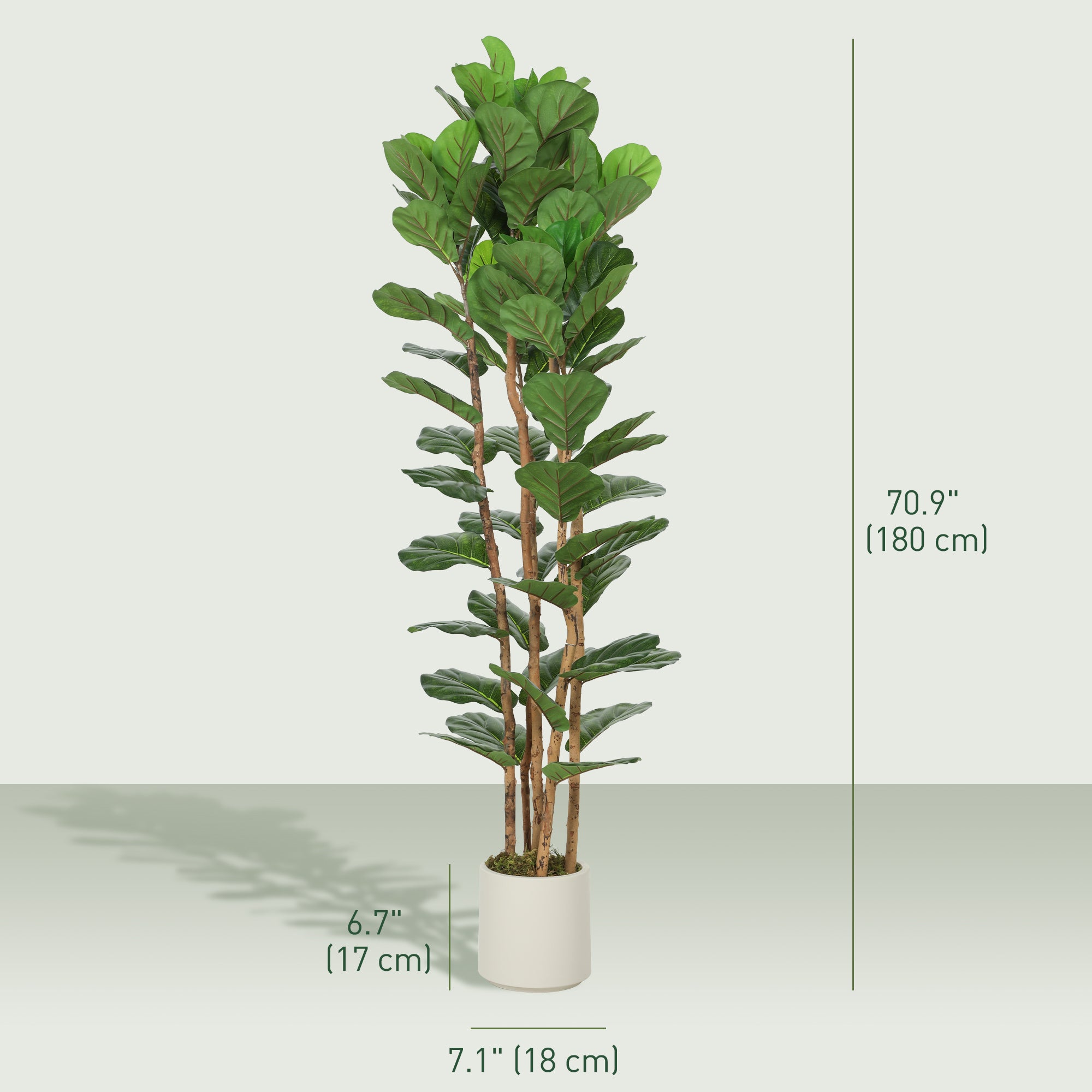 6FT Artificial Fiddle Leaf Fig Tree with Solid Wood Trunks, Lifelike Fake Tree with 91 Leaves in Pot for Indoor Living Room Office Home Decor, Green
