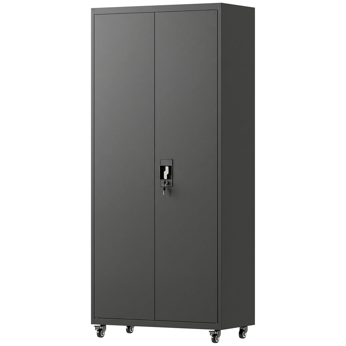 Metal Storage Cabinet, 71" Tall Lockable Steel Tool Cabinet with Removable Wheels, Rolling or Floor Standing Garage Storage Organizer with Adjustable Shelves for Workshop Home Office