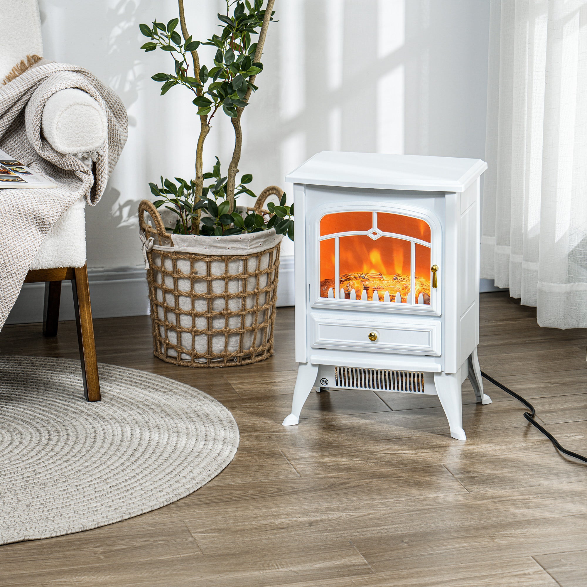 Electric Fireplace Stove Heater with Realistic LED Flames and Logs 750W/1500W 15" x 10.25" x 20.5" White