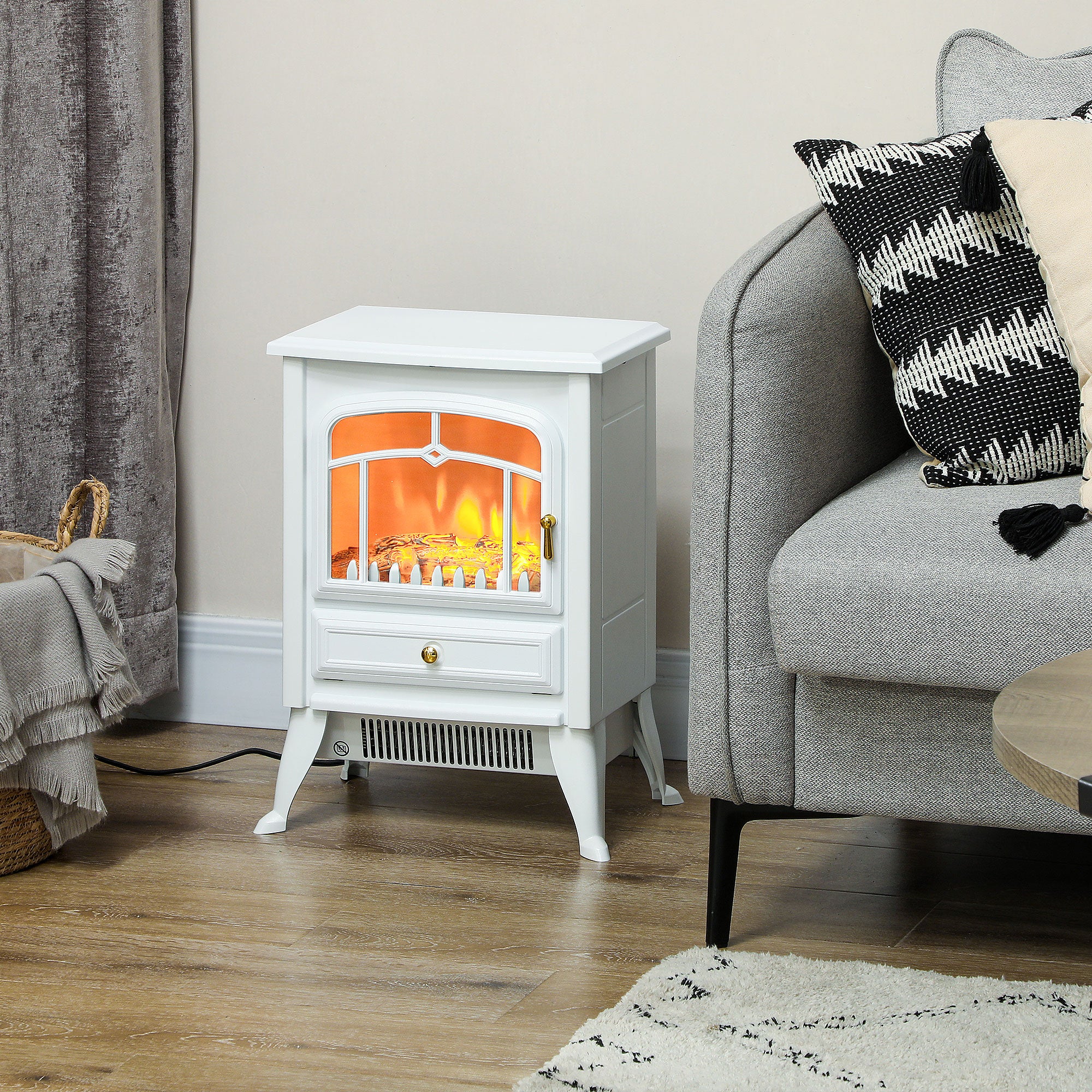 Electric Fireplace Stove Heater with Realistic LED Flames and Logs 750W/1500W 15" x 10.25" x 20.5" White