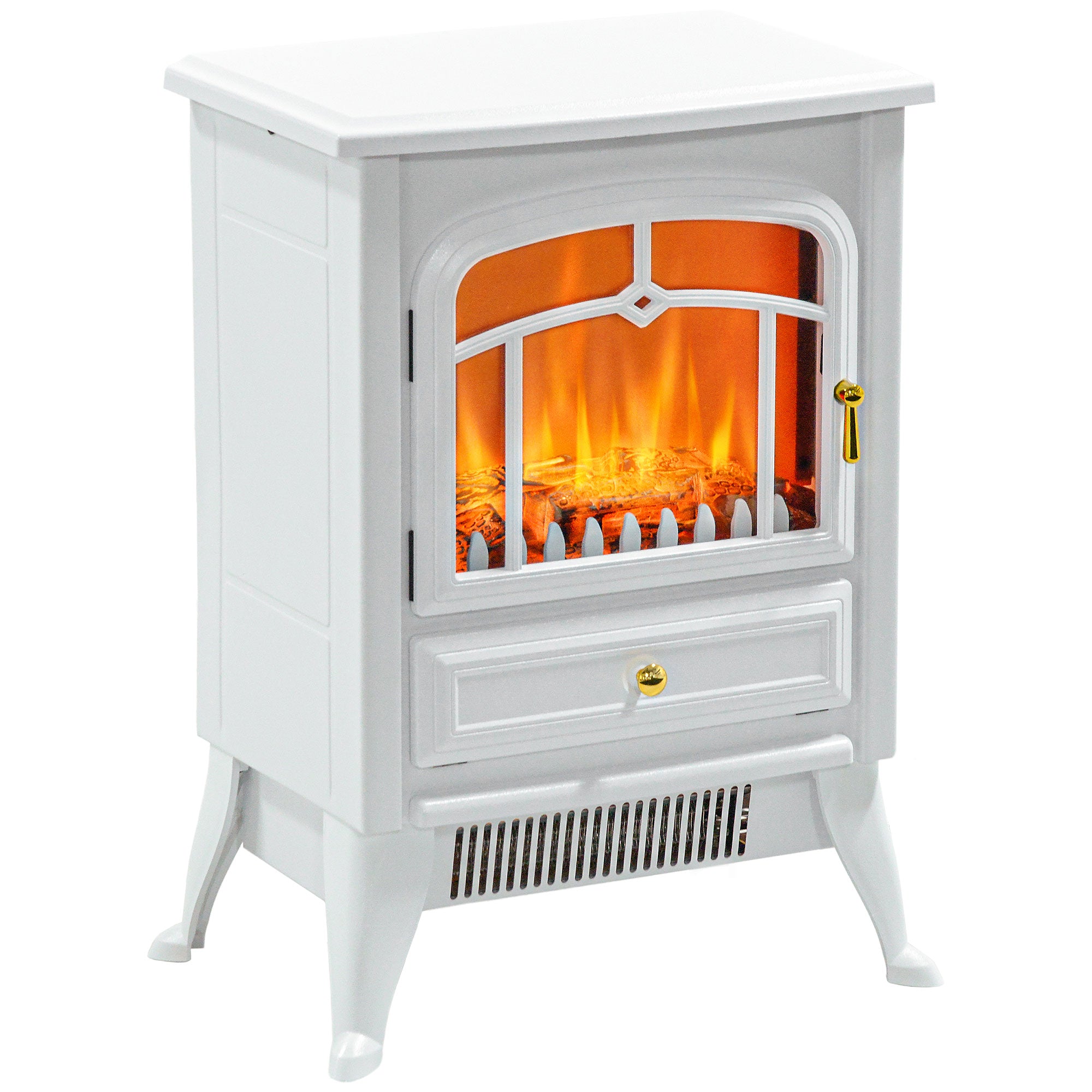 Electric Fireplace Stove Heater with Realistic LED Flames and Logs 750W/1500W 15" x 10.25" x 20.5" White