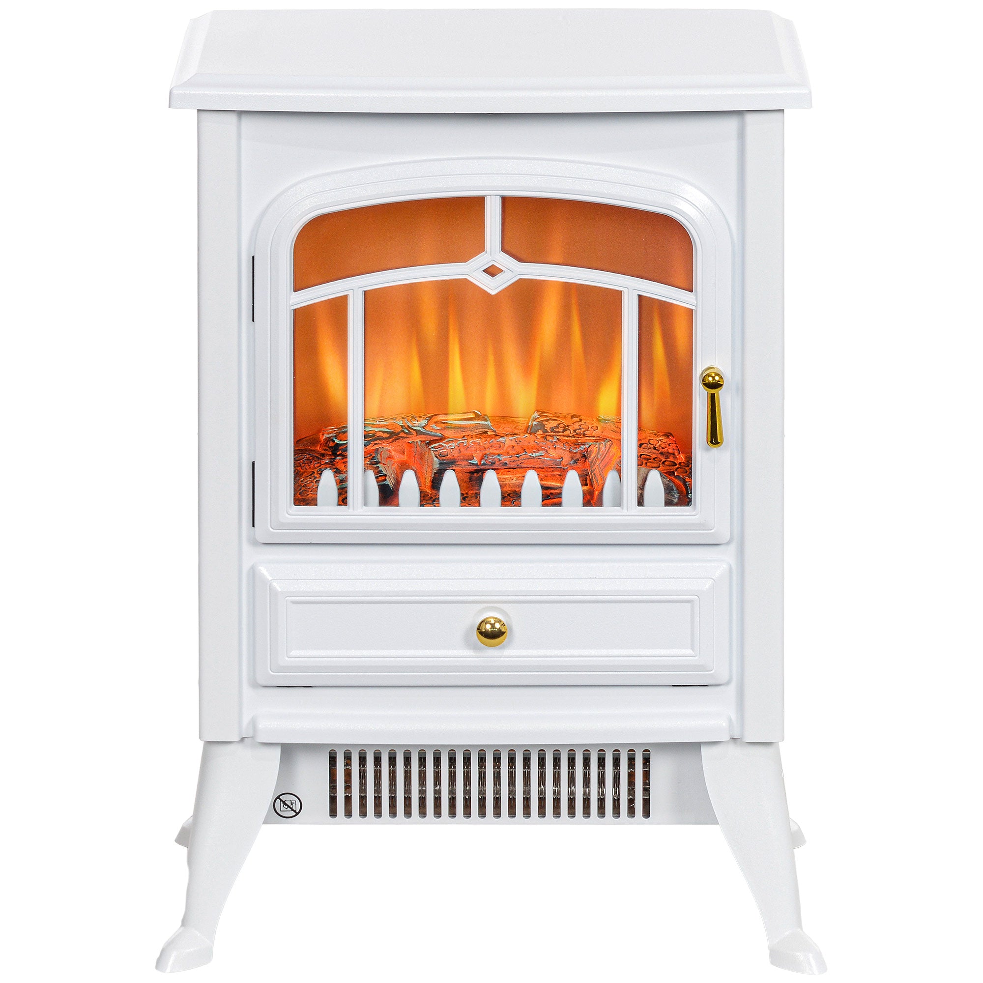 Electric Fireplace Stove Heater with Realistic LED Flames and Logs 750W/1500W 15" x 10.25" x 20.5" White