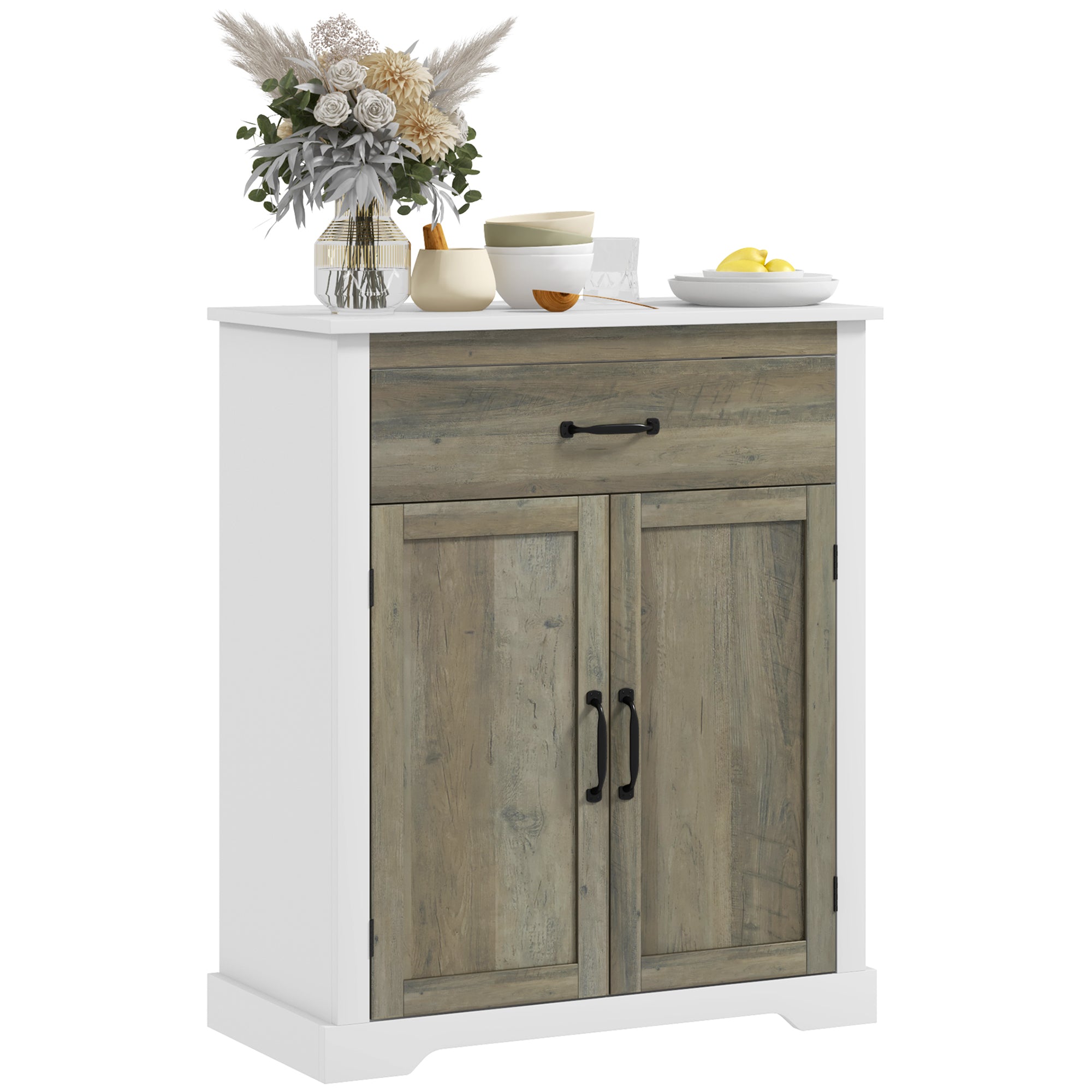 HOMCOM Storage Cabinet, Sideboard Buffet Cabinet with Drawer, Coffee Bar with Double Doors and Adjustable Shelf, White