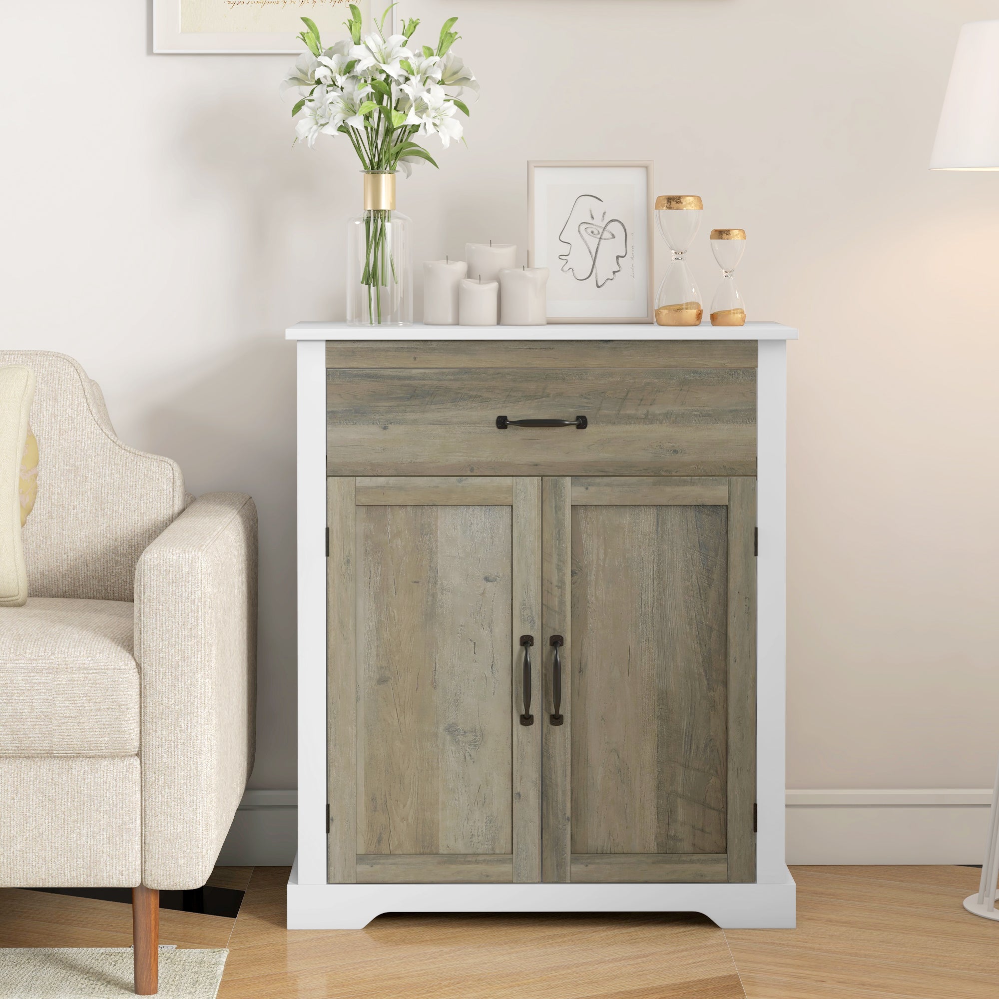 HOMCOM Storage Cabinet, Sideboard Buffet Cabinet with Drawer, Coffee Bar with Double Doors and Adjustable Shelf, White