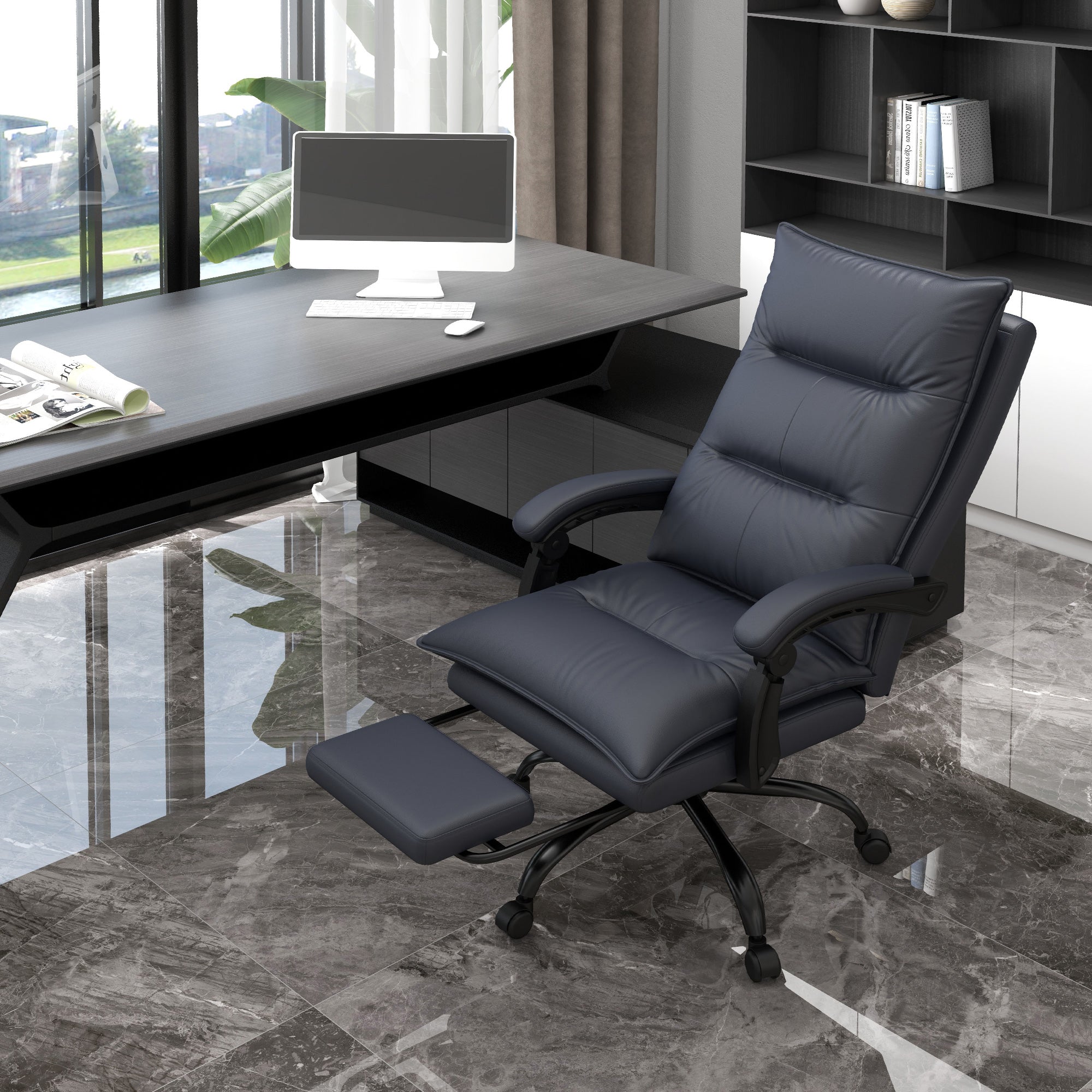Executive Massage Office Chair with 6 Vibration Points, Microfiber Computer Desk Chair, Heated Reclining Chair Gray - HOMCOM