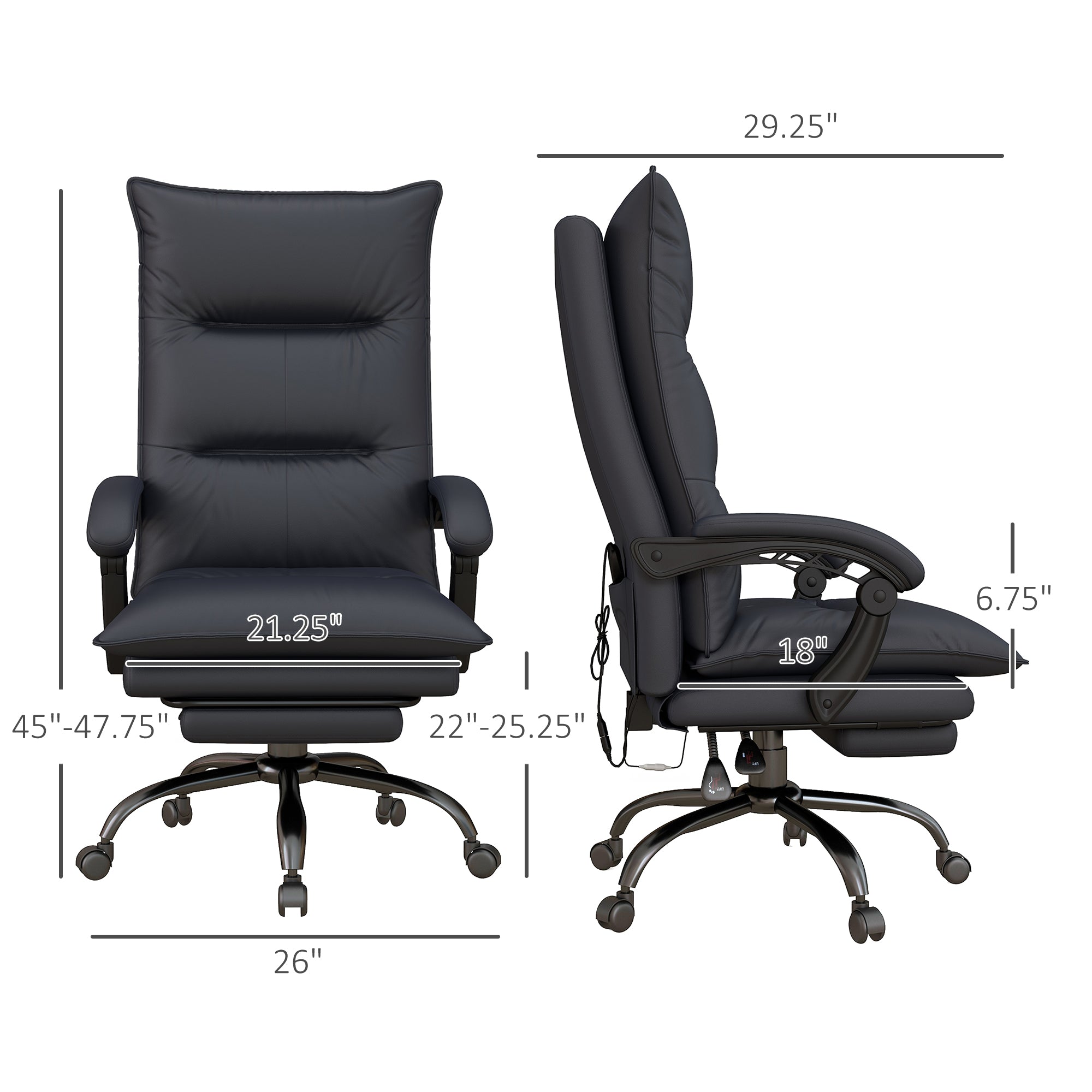 Executive Massage Office Chair with 6 Vibration Points, Microfiber Computer Desk Chair, Heated Reclining Chair Gray - HOMCOM