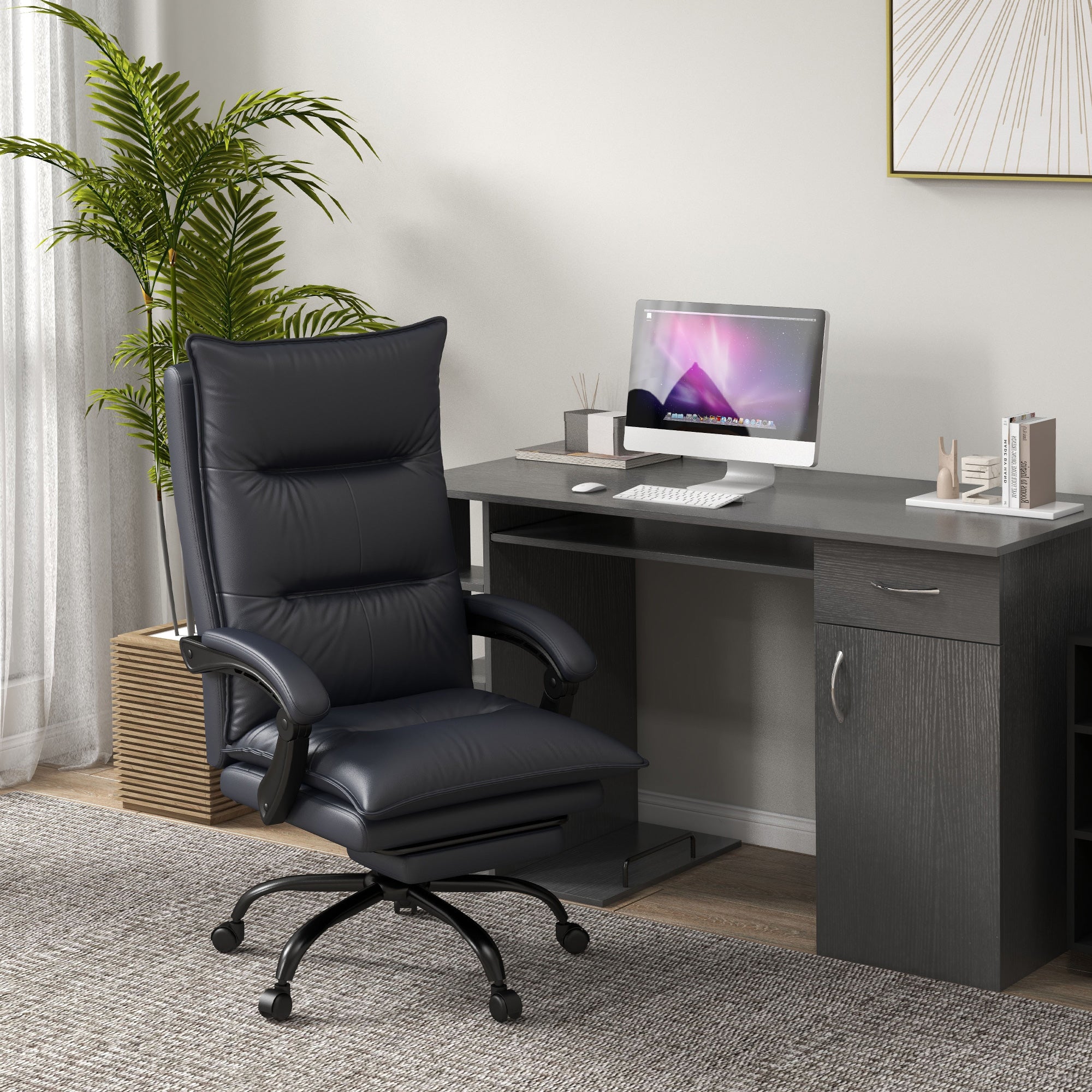 Executive Massage Office Chair with 6 Vibration Points, Microfiber Computer Desk Chair, Heated Reclining Chair Gray - HOMCOM
