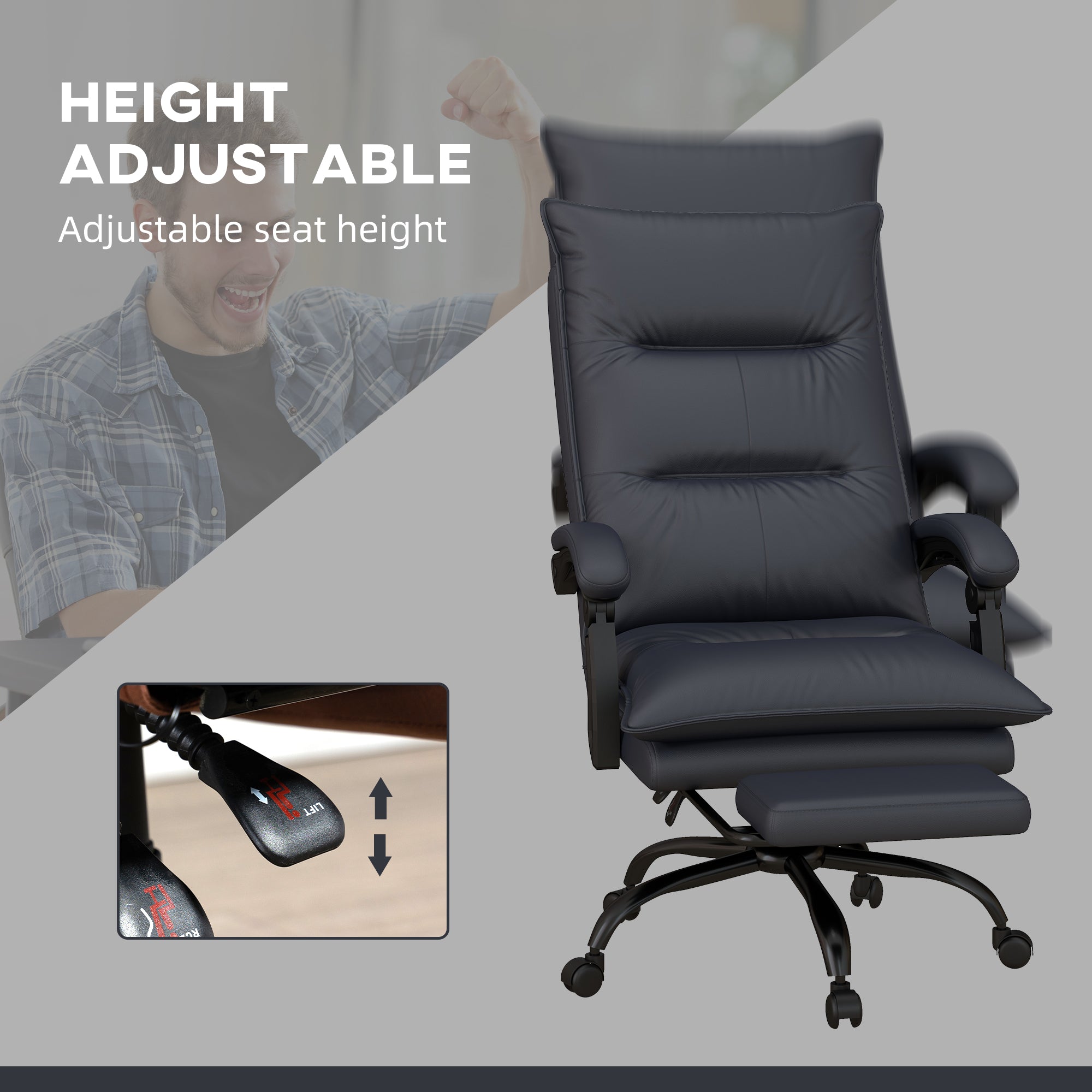Executive Massage Office Chair with 6 Vibration Points, Microfiber Computer Desk Chair, Heated Reclining Chair Gray - HOMCOM
