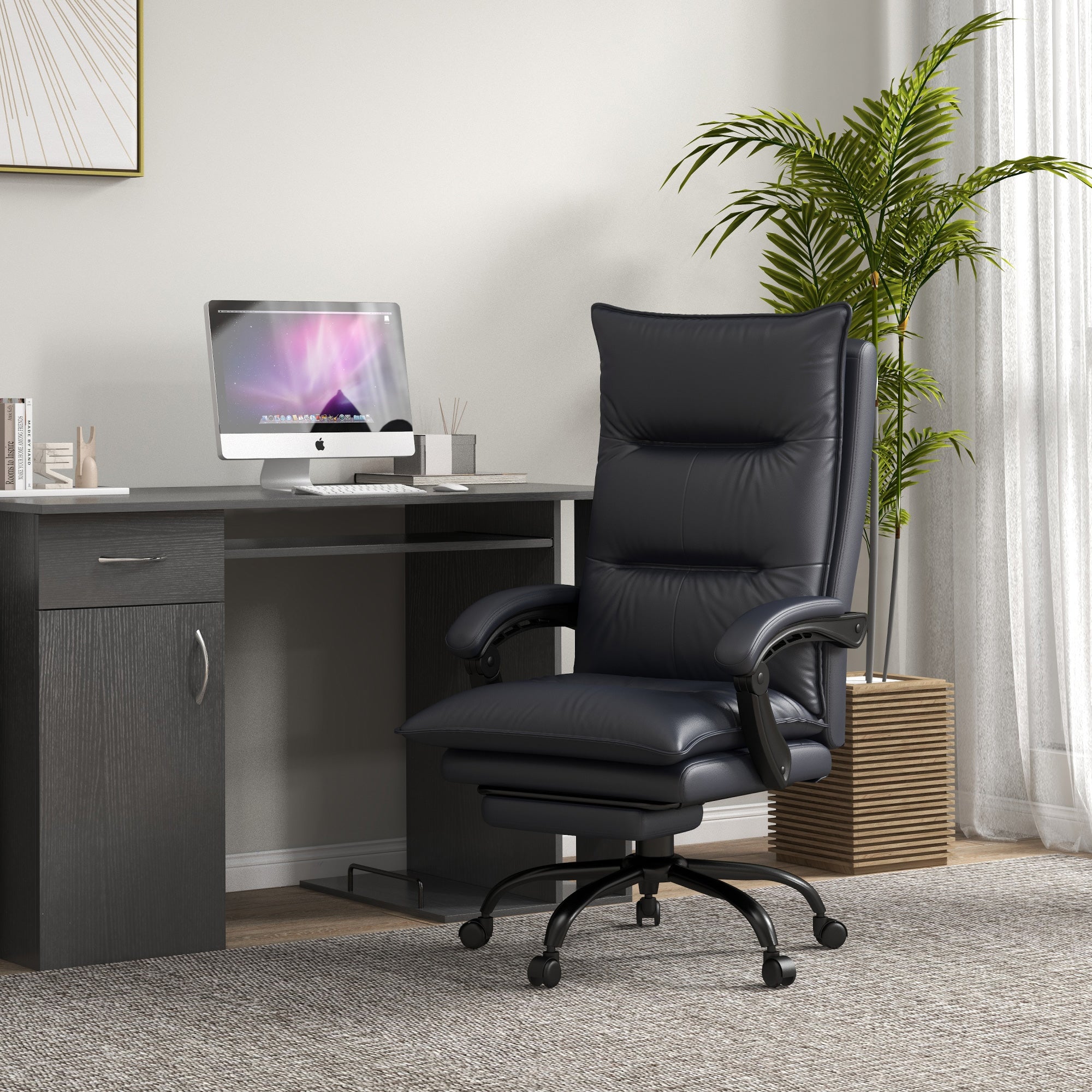 Executive Massage Office Chair with 6 Vibration Points, Microfiber Computer Desk Chair, Heated Reclining Chair Gray - HOMCOM