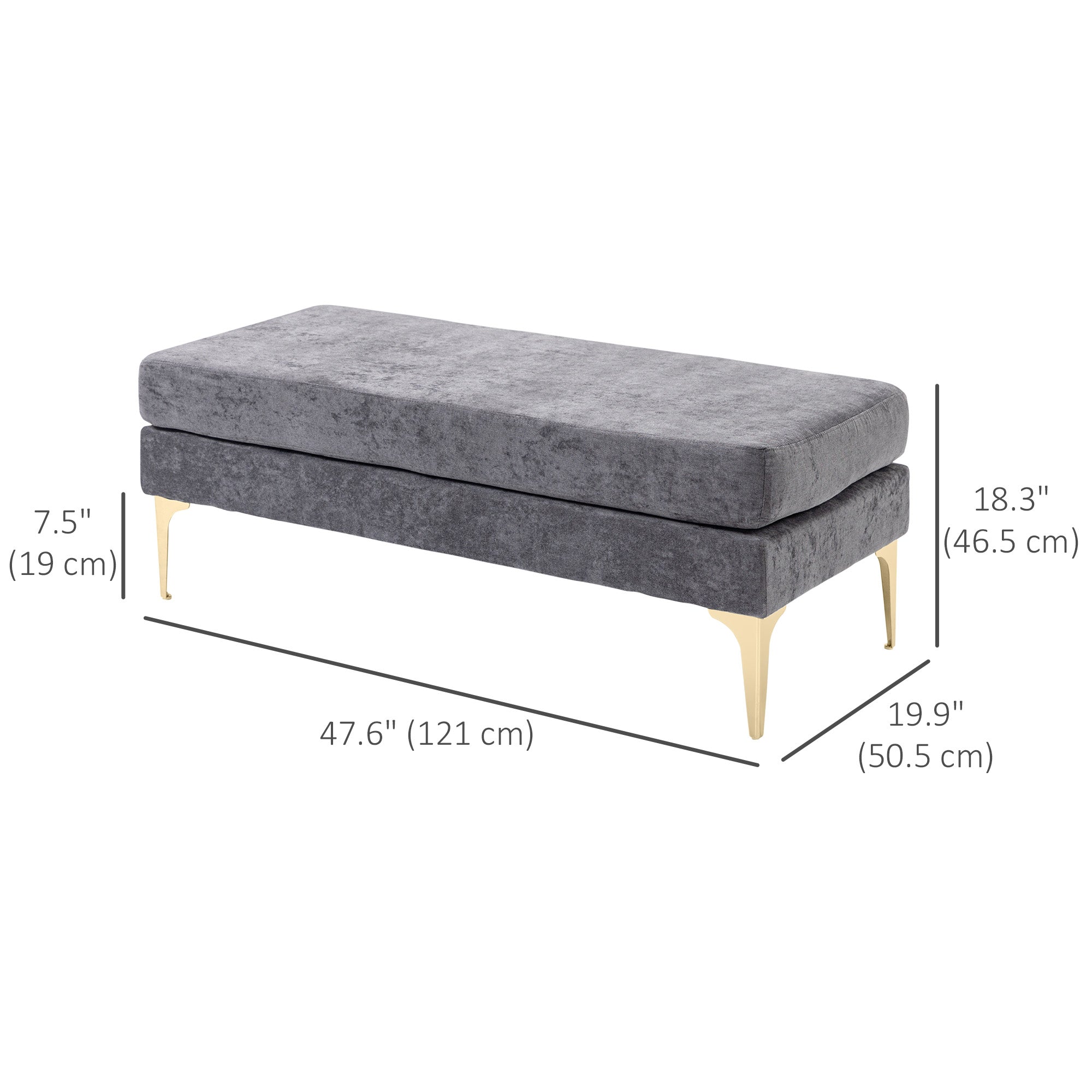 HOMCOM Upholstered Bench, 48" End of Bed Bench, Entryway Bench with Double Layer Seat Cushions and Steel Legs for Bedroom, Dark Grey