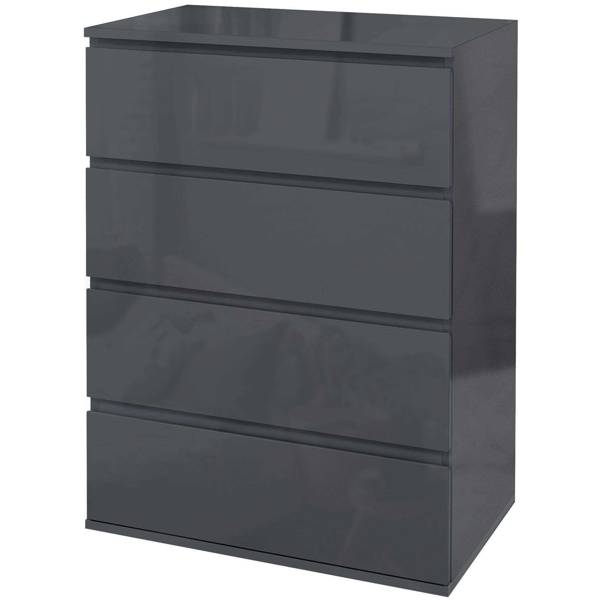 HOMCOM High Gloss Chest of Drawers, 4 Drawers Dresser, Modern Storage Drawer Unit with Soft Closing Mechanism for Bedroom, Grey