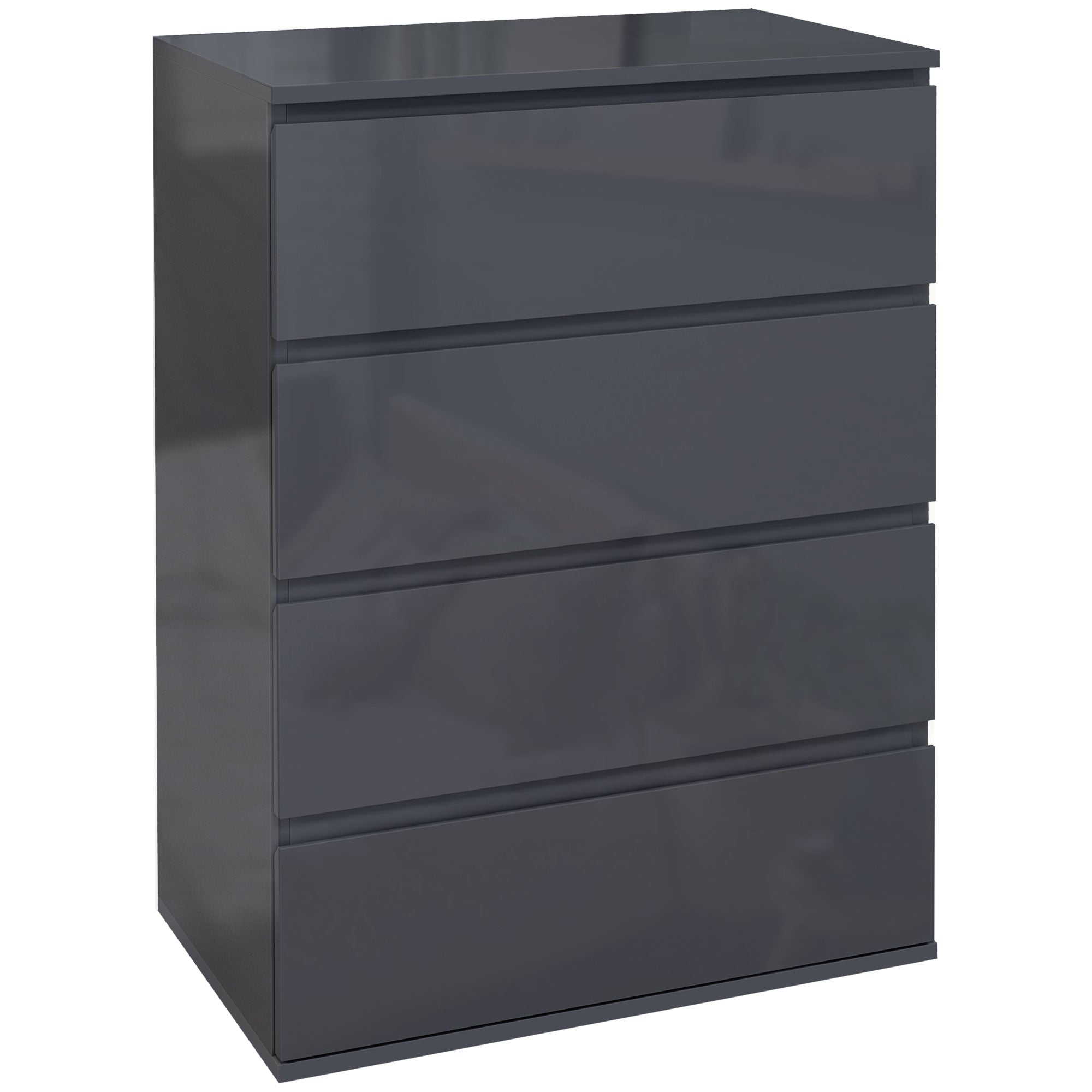 HOMCOM High Gloss Chest of Drawers, 4 Drawers Dresser, Modern Storage Drawer Unit with Soft Closing Mechanism for Bedroom, Grey