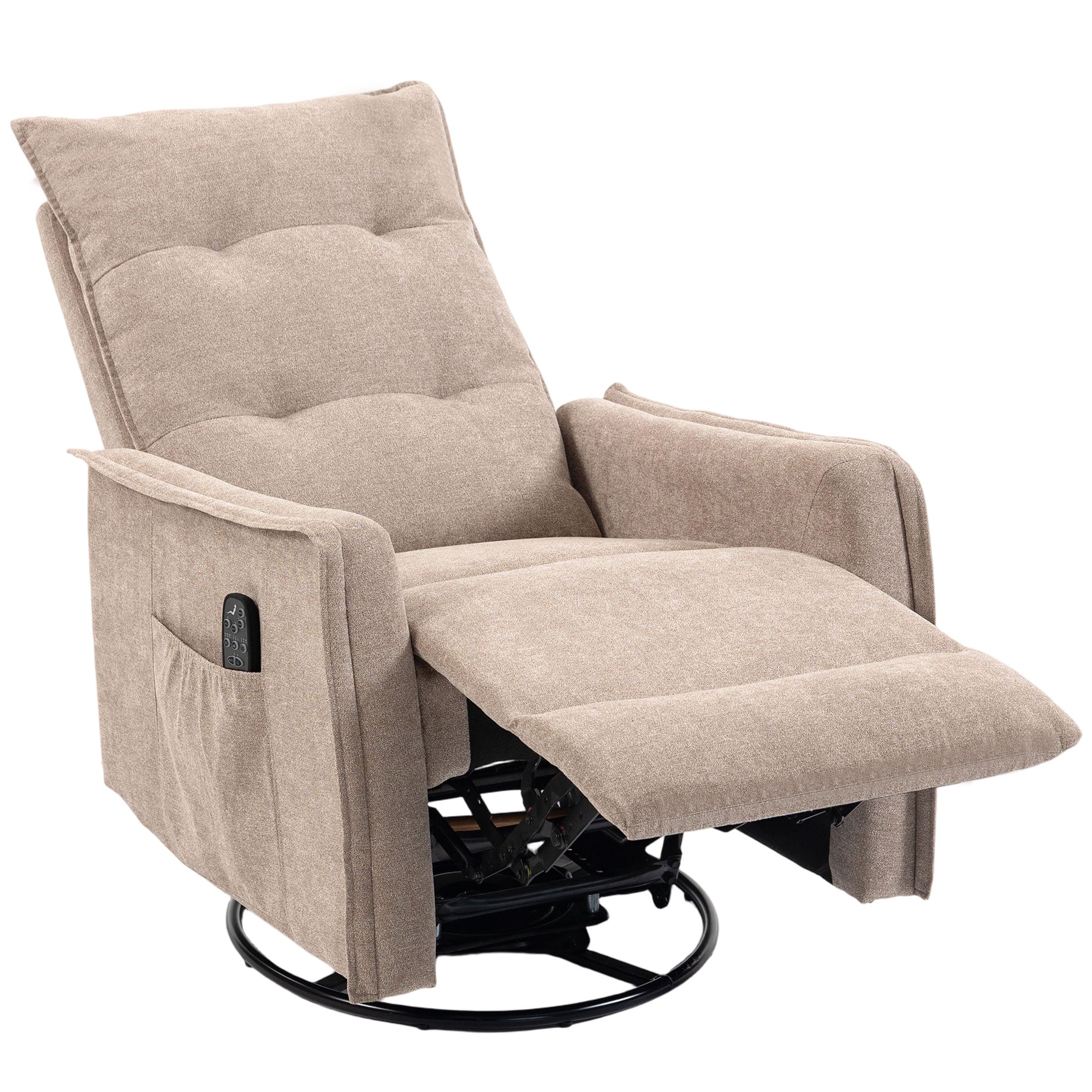 Recliner Armchair, Chenille Recliner Chair with Massage and Heat, 360° Swivel Rocking Manual Reclining Chair with Side Pockets for Living Room, Brown