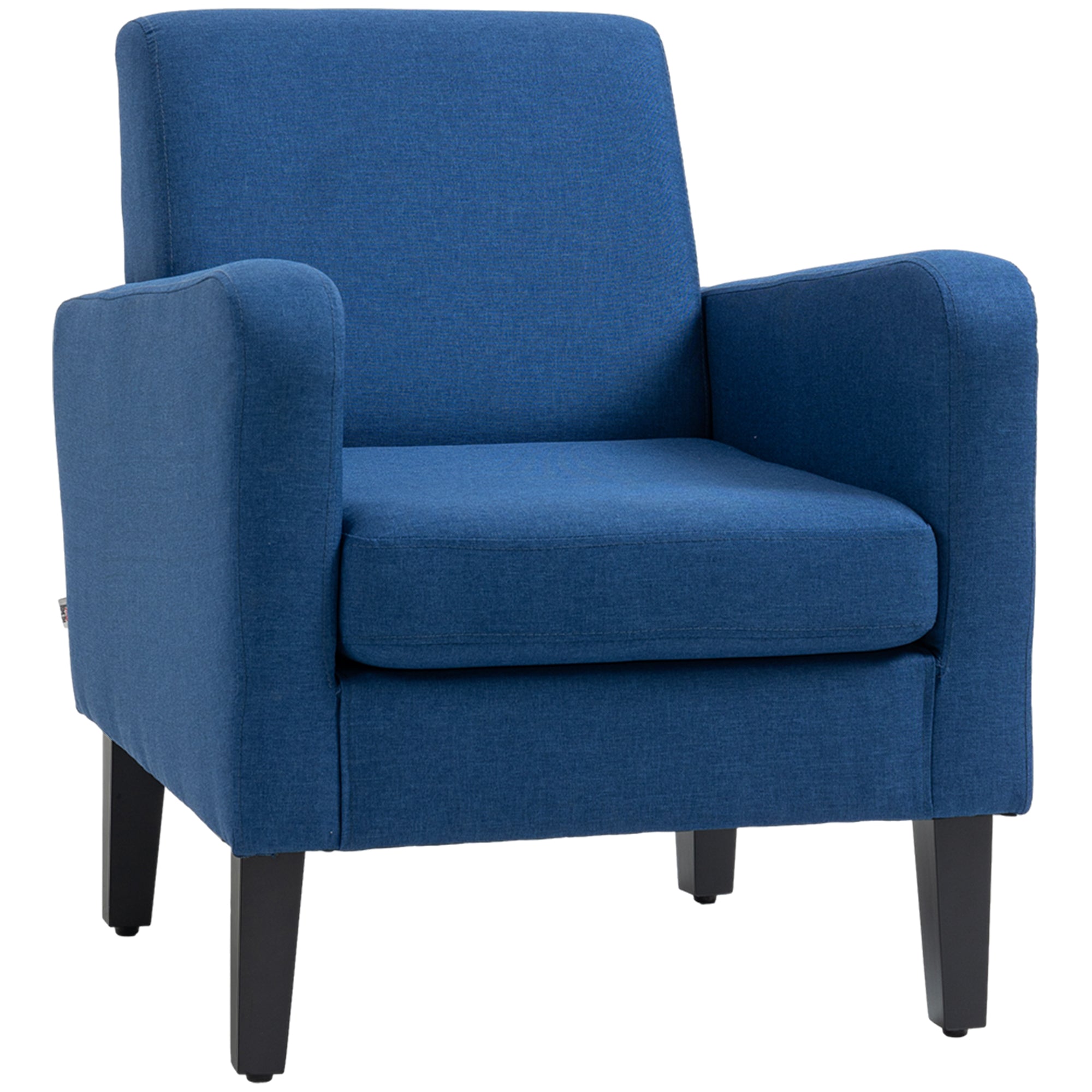 HOMCOM Modern Armchair with Rubber Wood Legs, Upholstered Accent Chair, Single Sofa for Living Room, Bedroom, Blue