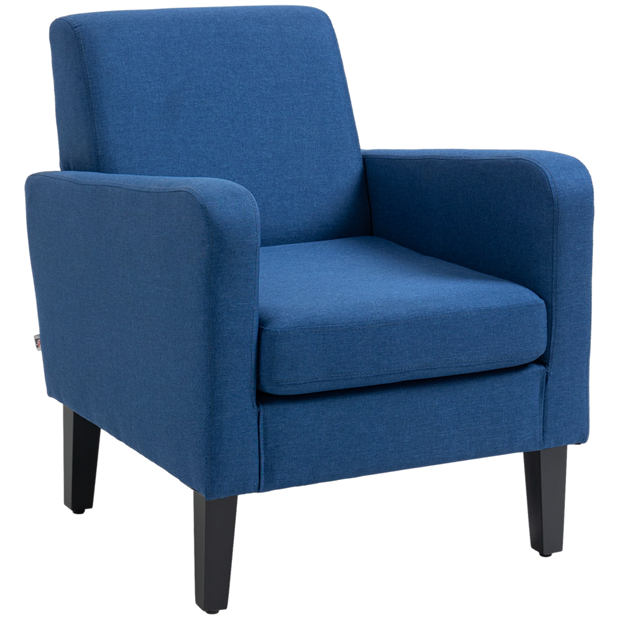 HOMCOM Modern Armchair with Rubber Wood Legs, Upholstered Accent Chair, Single Sofa for Living Room, Bedroom, Blue