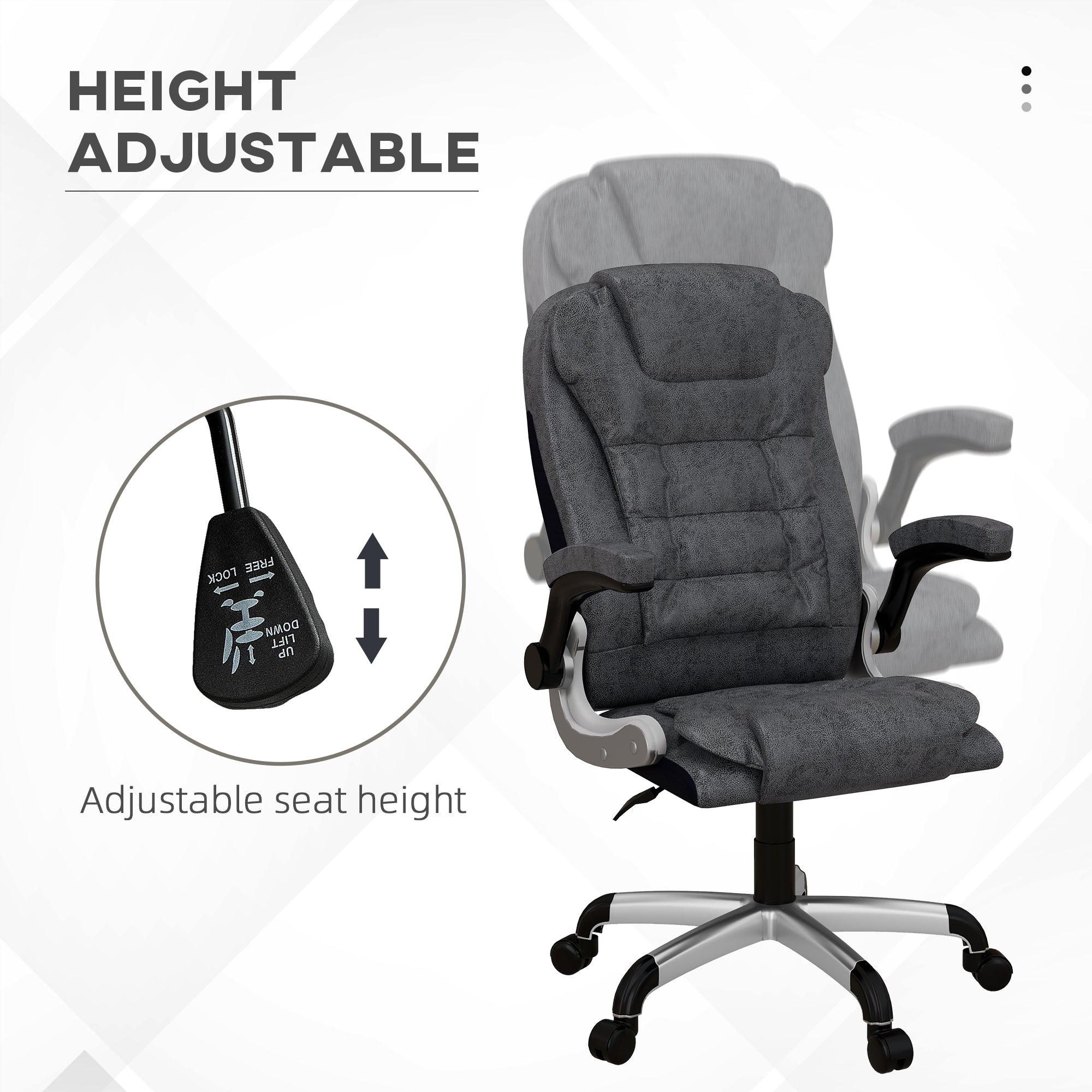 Vinsetto 400lbs Big and Tall Office Chair, Microfibre Computer Desk Chair with Flip-up Arm, Adjustable Height, High Back, Charcoal Grey