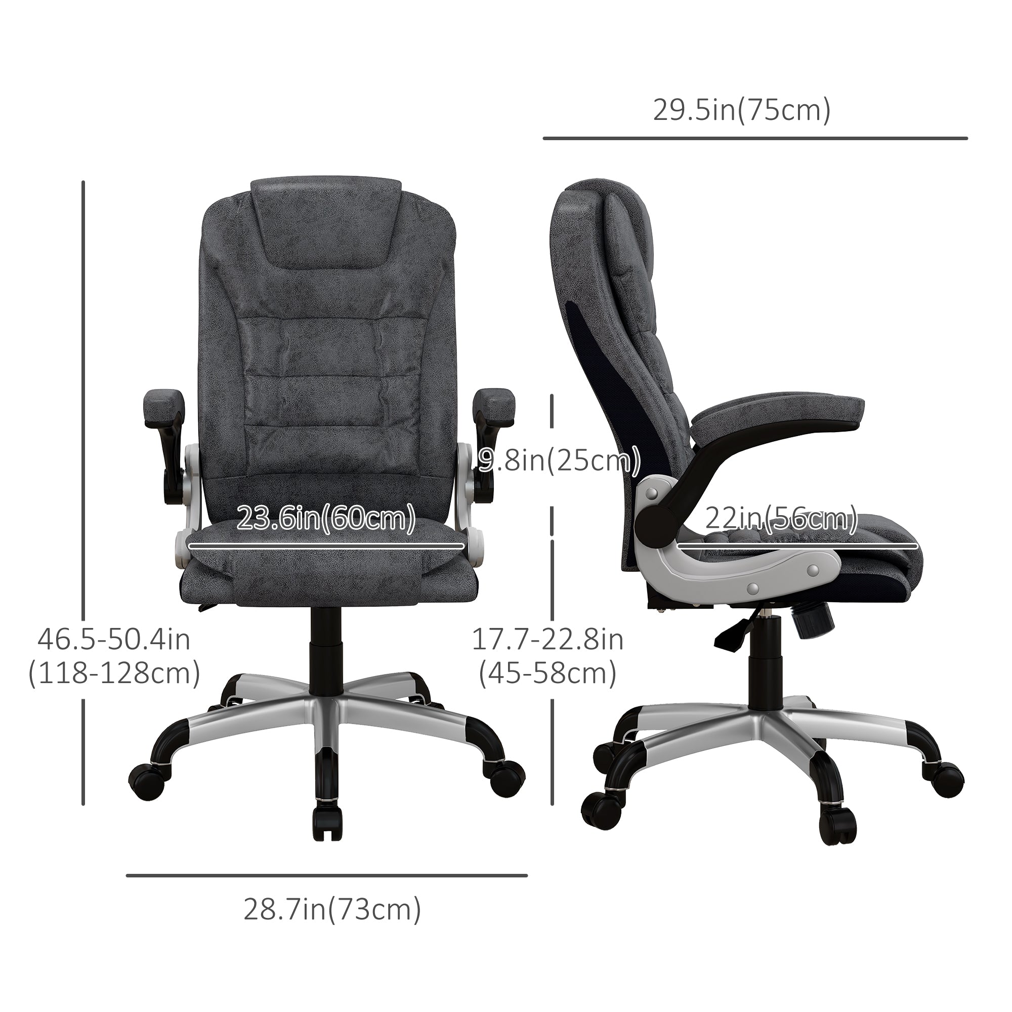 Vinsetto 400lbs Big and Tall Office Chair, Microfibre Computer Desk Chair with Flip-up Arm, Adjustable Height, High Back, Charcoal Grey