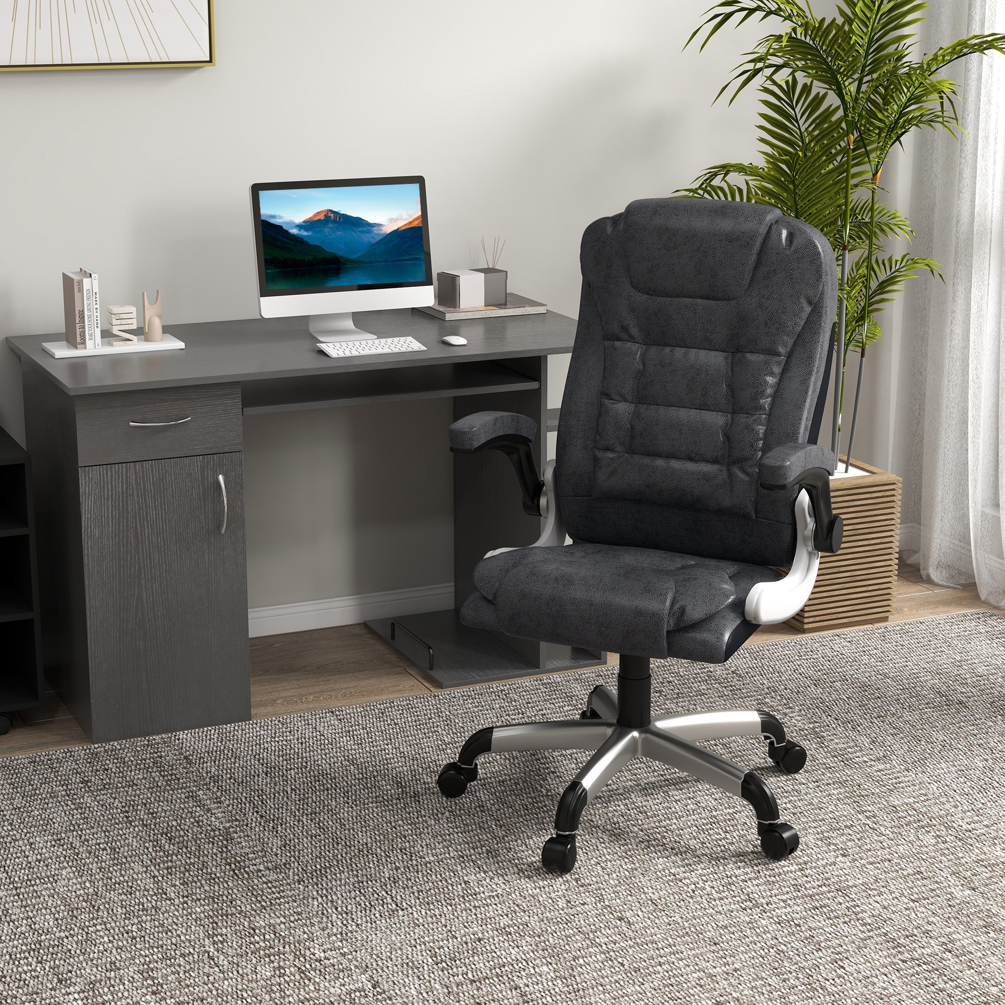 Vinsetto 400lbs Big and Tall Office Chair, Microfibre Computer Desk Chair with Flip-up Arm, Adjustable Height, High Back, Charcoal Grey