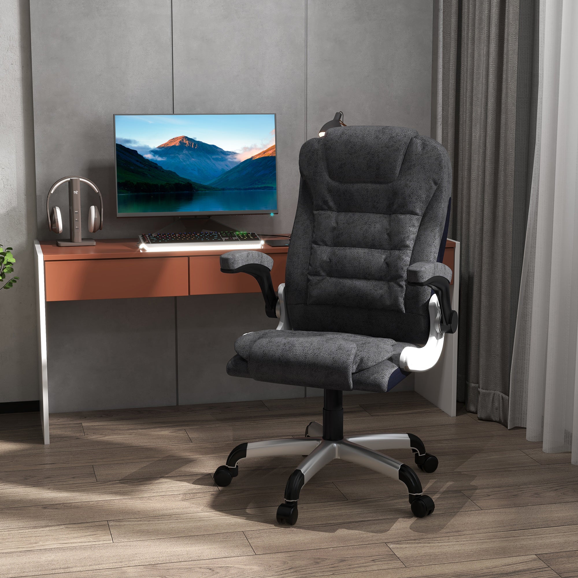 Vinsetto 400lbs Big and Tall Office Chair, Microfibre Computer Desk Chair with Flip-up Arm, Adjustable Height, High Back, Charcoal Grey