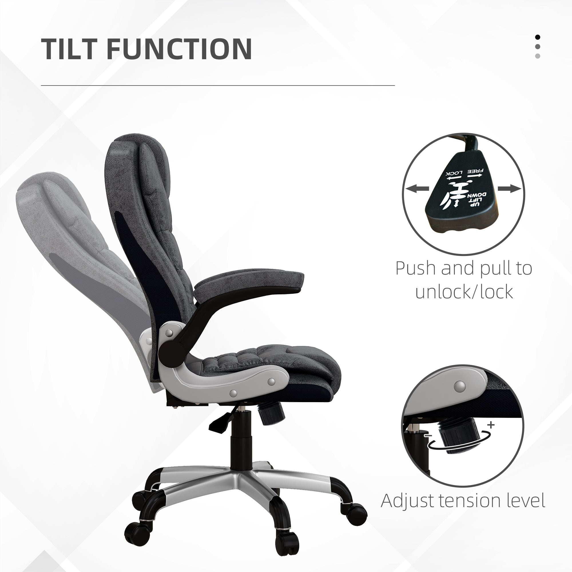 Vinsetto 400lbs Big and Tall Office Chair, Microfibre Computer Desk Chair with Flip-up Arm, Adjustable Height, High Back, Charcoal Grey