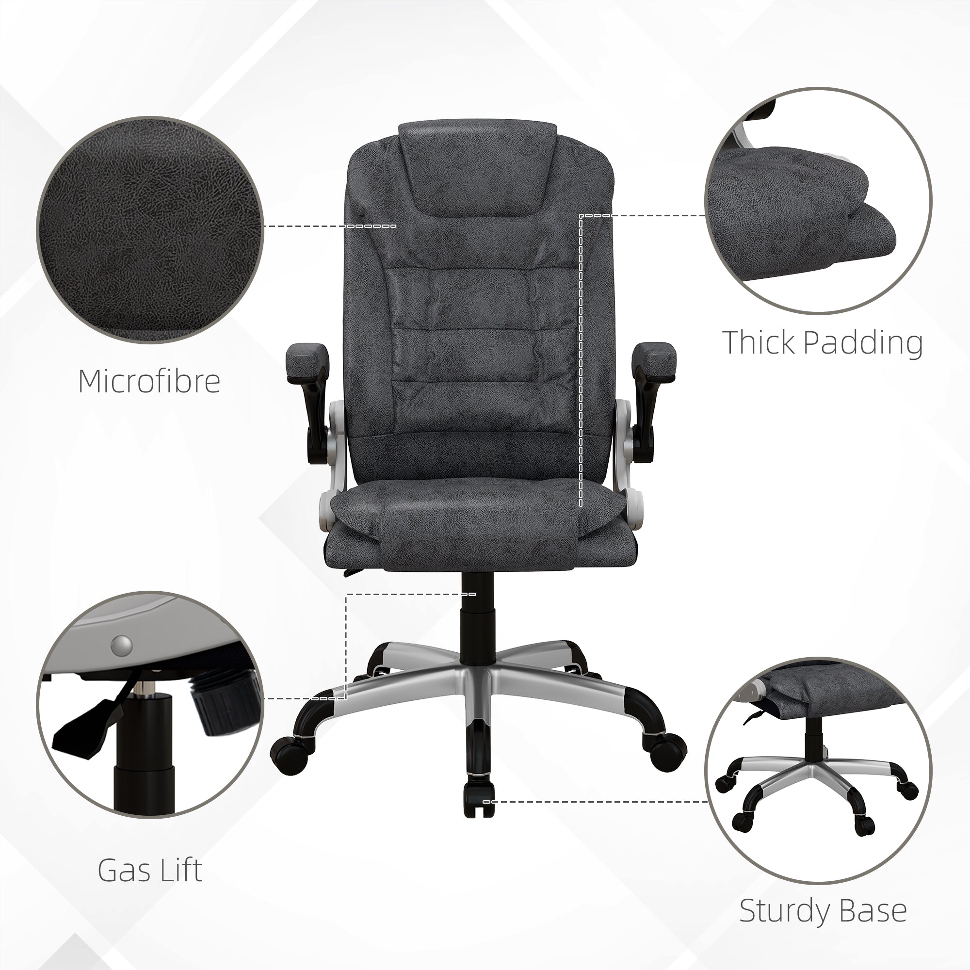 Vinsetto 400lbs Big and Tall Office Chair, Microfibre Computer Desk Chair with Flip-up Arm, Adjustable Height, High Back, Charcoal Grey