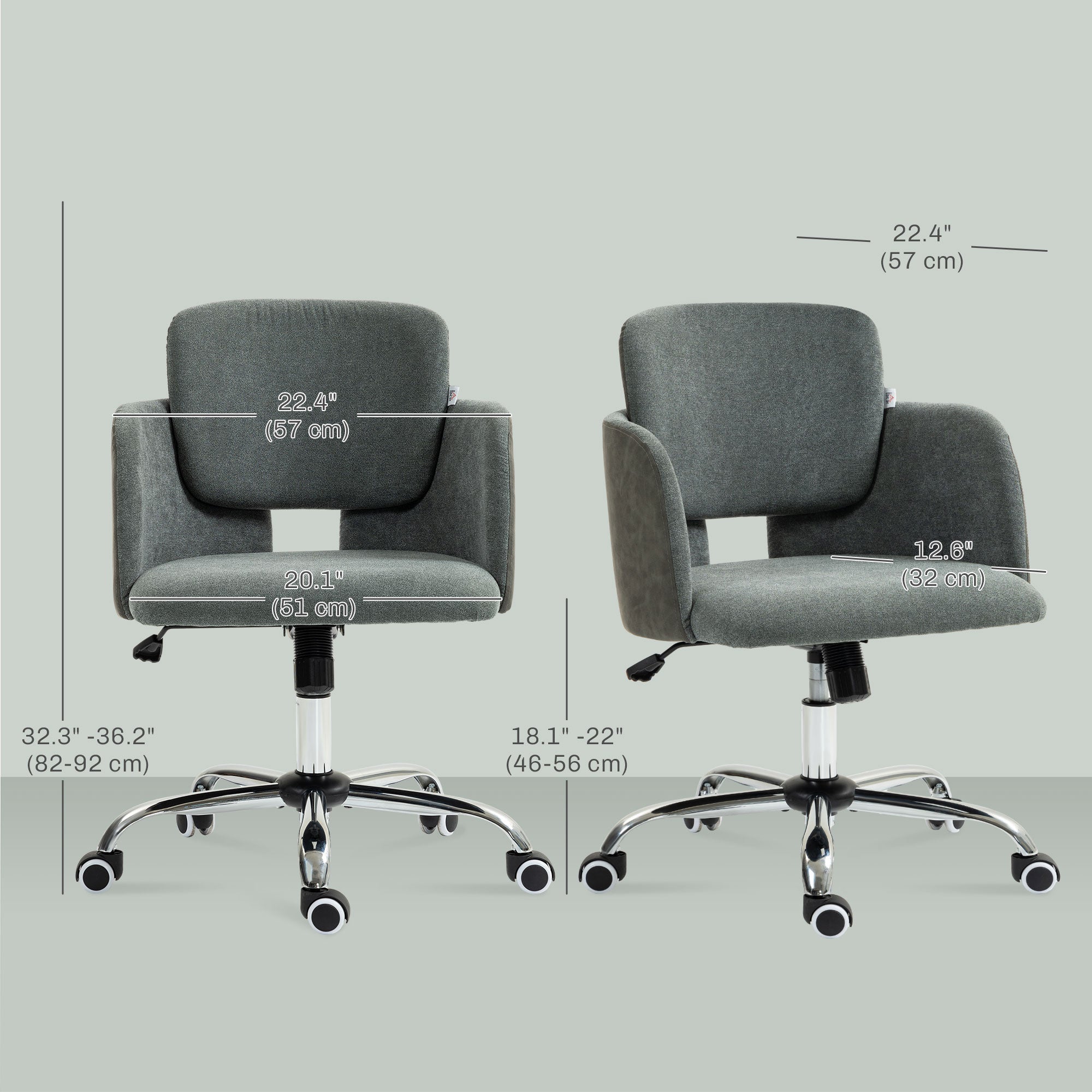 HOMCOM Fabric Office Chair, Height Adjustable Small Desk Chair with Swivel Wheels and Tilt Function, Computer Chair, Grey