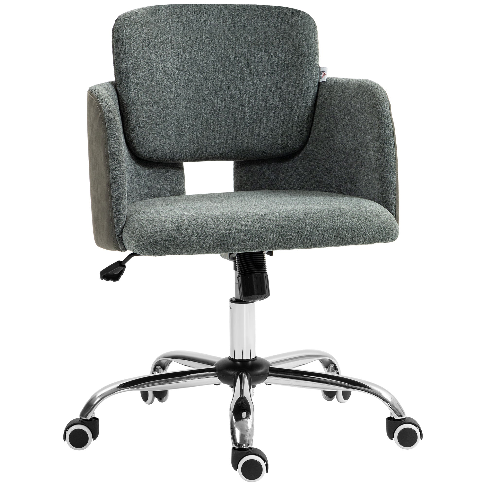 HOMCOM Fabric Office Chair, Height Adjustable Small Desk Chair with Swivel Wheels and Tilt Function, Computer Chair, Grey