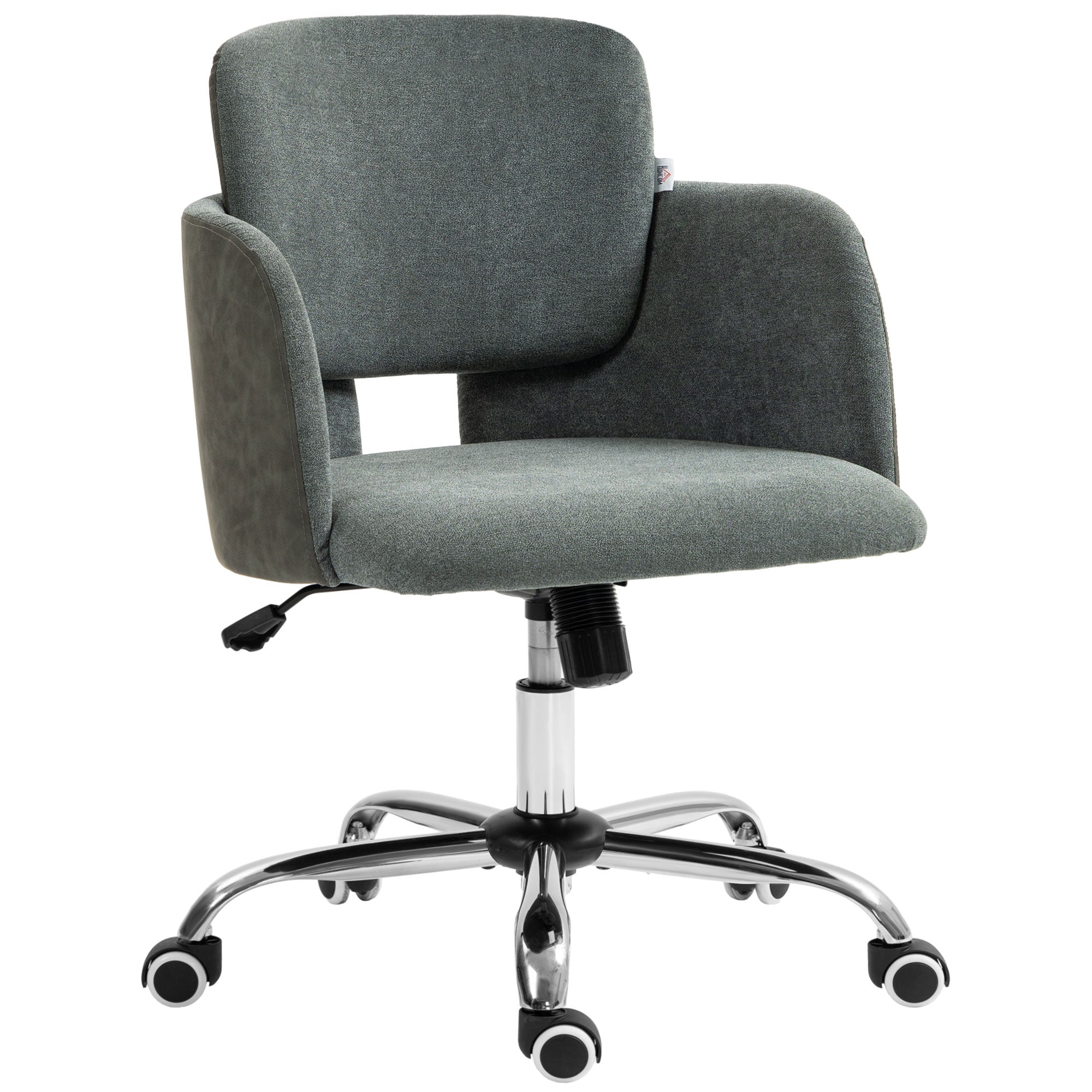 HOMCOM Fabric Office Chair, Height Adjustable Small Desk Chair with Swivel Wheels and Tilt Function, Computer Chair, Grey