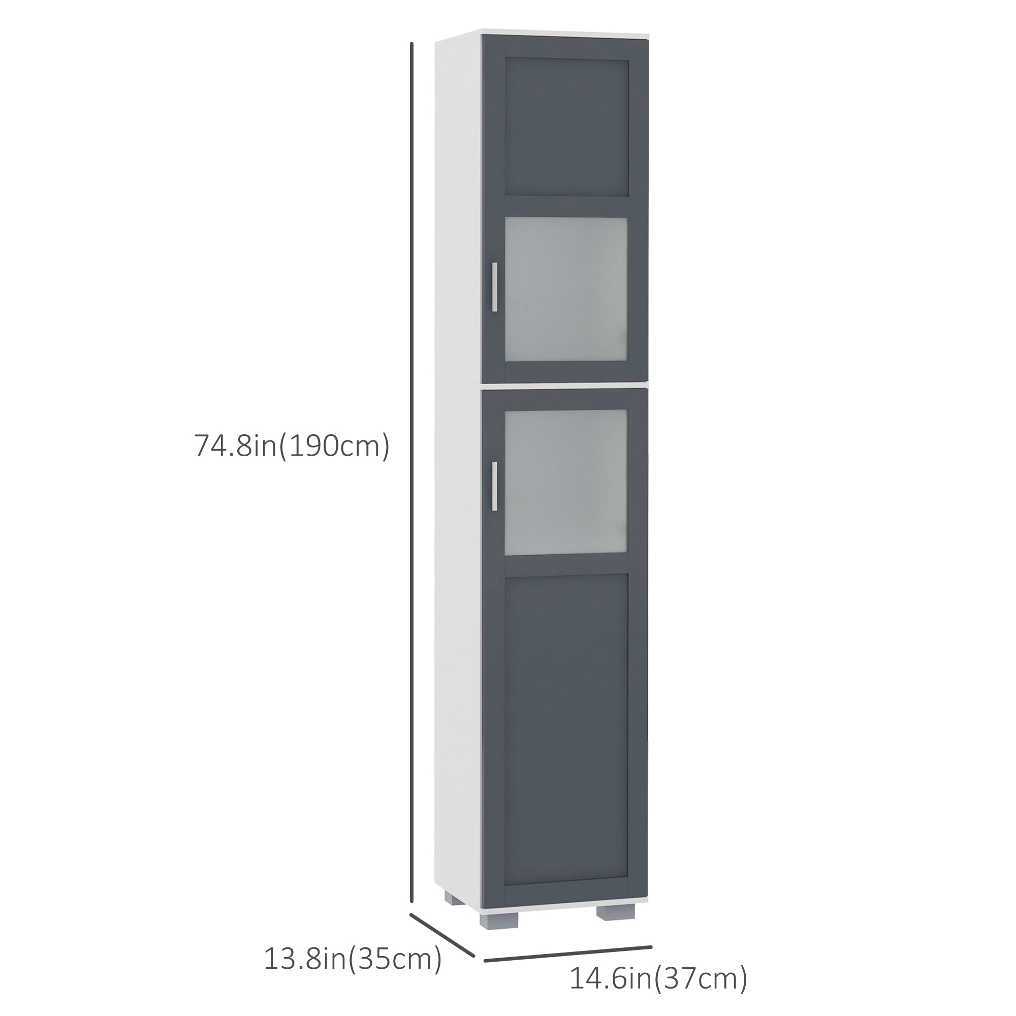 kleankin 75" Tall Bathroom Storage Cabinet, Narrow Bathroom Cabinet with 2 Cupboards, Matte Glass Doors and Adjustable Shelves, Freestanding Linen Tower, White