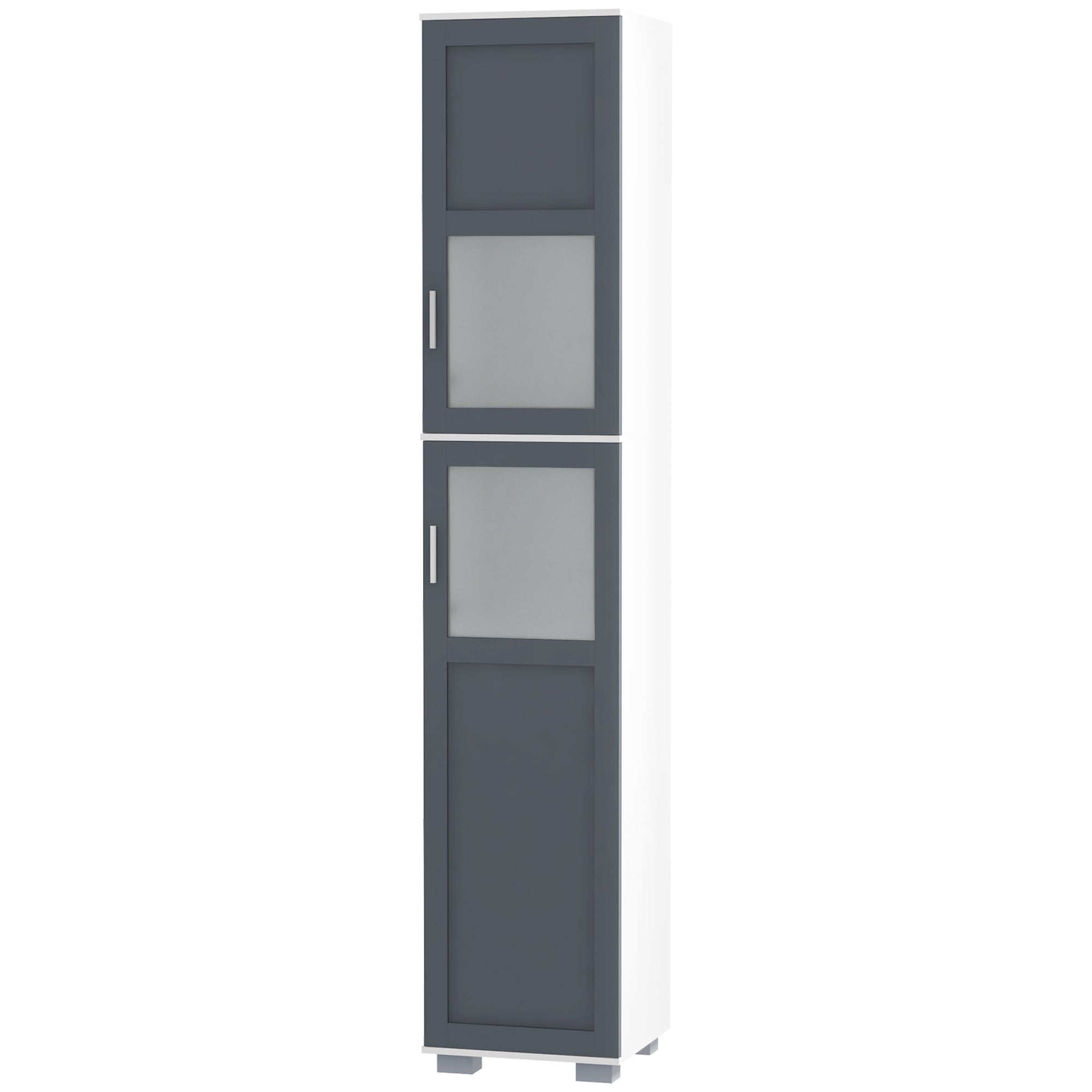 kleankin 75" Tall Bathroom Storage Cabinet, Narrow Bathroom Cabinet with 2 Cupboards, Matte Glass Doors and Adjustable Shelves, Freestanding Linen Tower, White