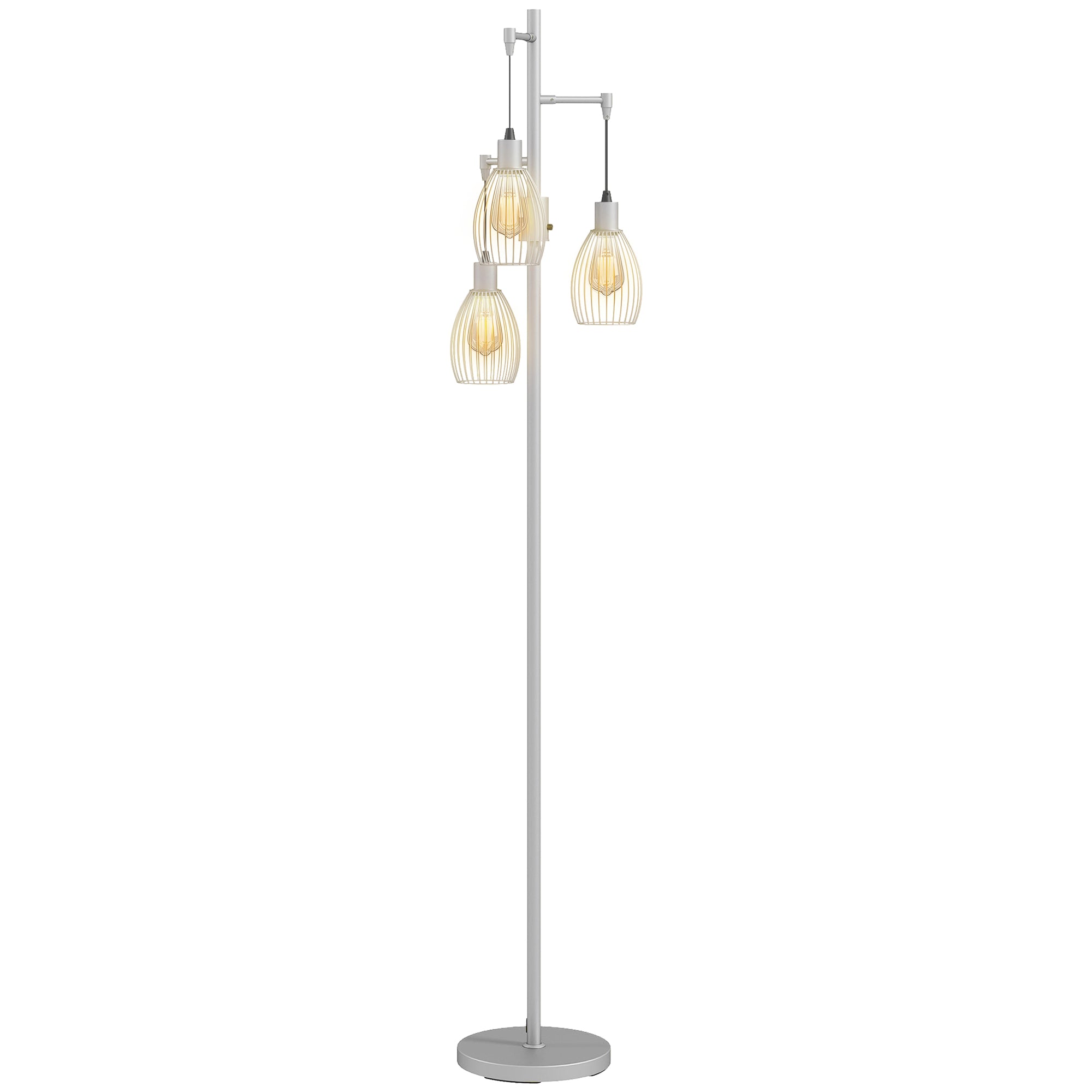 3-Light LED Floor Lamp, 170cm Industrial Dimmable Standing Lamp with Steel Wire Cage Lampshades, 2700K for Living Room, Bedroom, Dining Room, Study, Silver Tone
