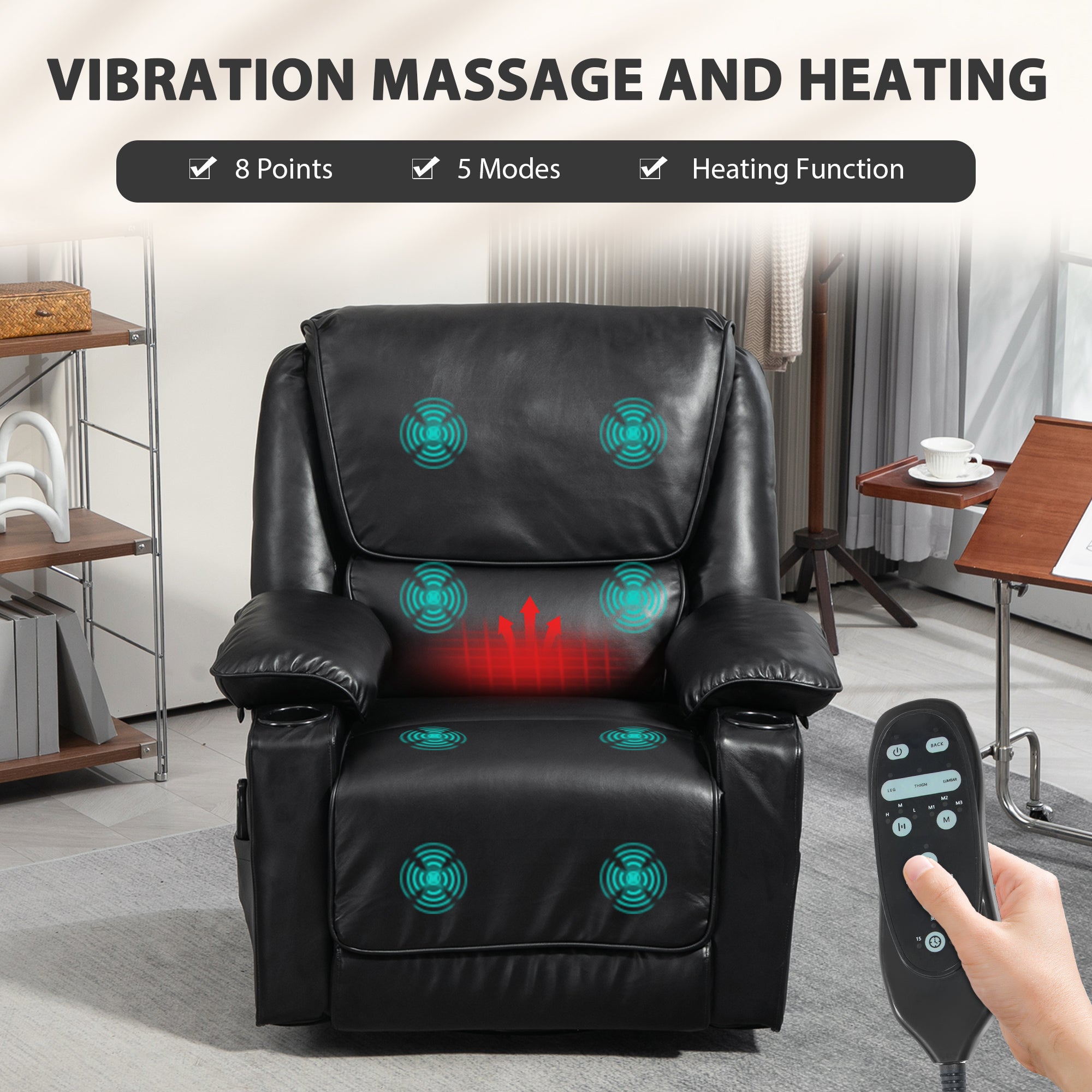 HOMCOM Recliner Massage Armchair with Heat Oversized Swivel Rocker with Footrest Remote and Side Pockets Black HOMCOM Recliner Massage Armchair with Heat Oversized Swivel Rocker with Footrest Remote and Side Pockets Black