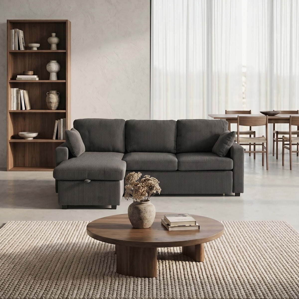 FlexLiving 81" L-Shaped Reversible Storage Sleeper Sectional, Dark Grey