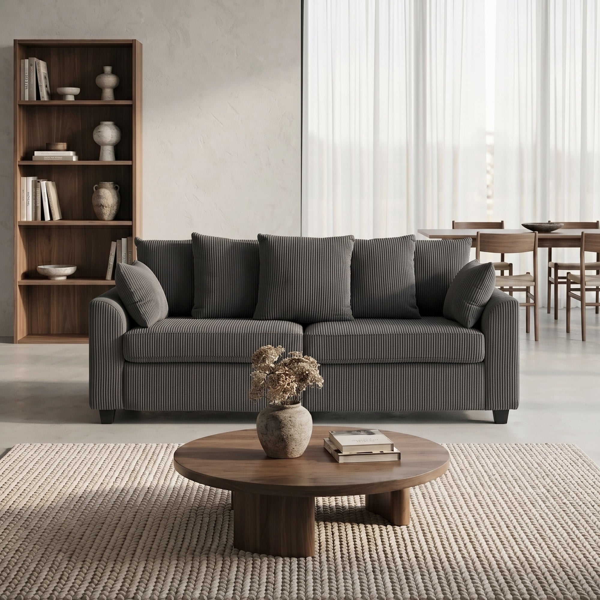 FlexLiving 83.5" Straight Sofa with Curved Arms & 3 Seat, Dark Grey