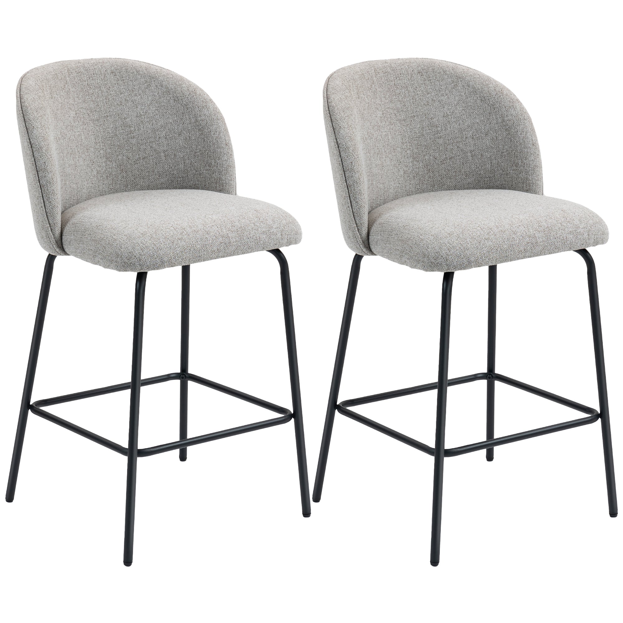 Bar Stools Set of 2, 27" Counter Height Barstools with Backrest, Upholstered Linen Bar Chairs with Footrest and Steel Legs for Kitchen Island, Dining Room, Dark Grey