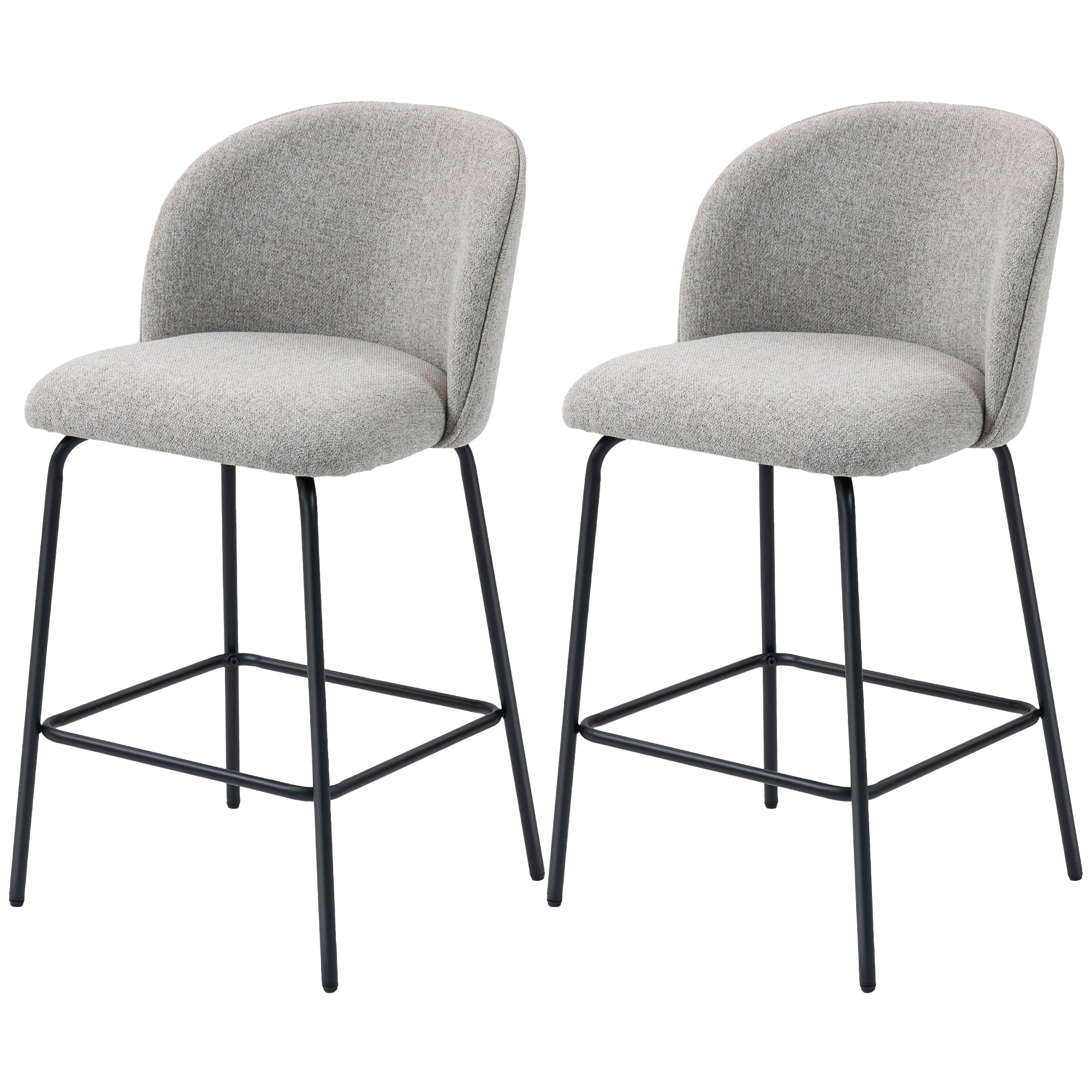 Bar Stools Set of 2, 27" Counter Height Barstools with Backrest, Upholstered Linen Bar Chairs with Footrest and Steel Legs for Kitchen Island, Dining Room, Dark Grey