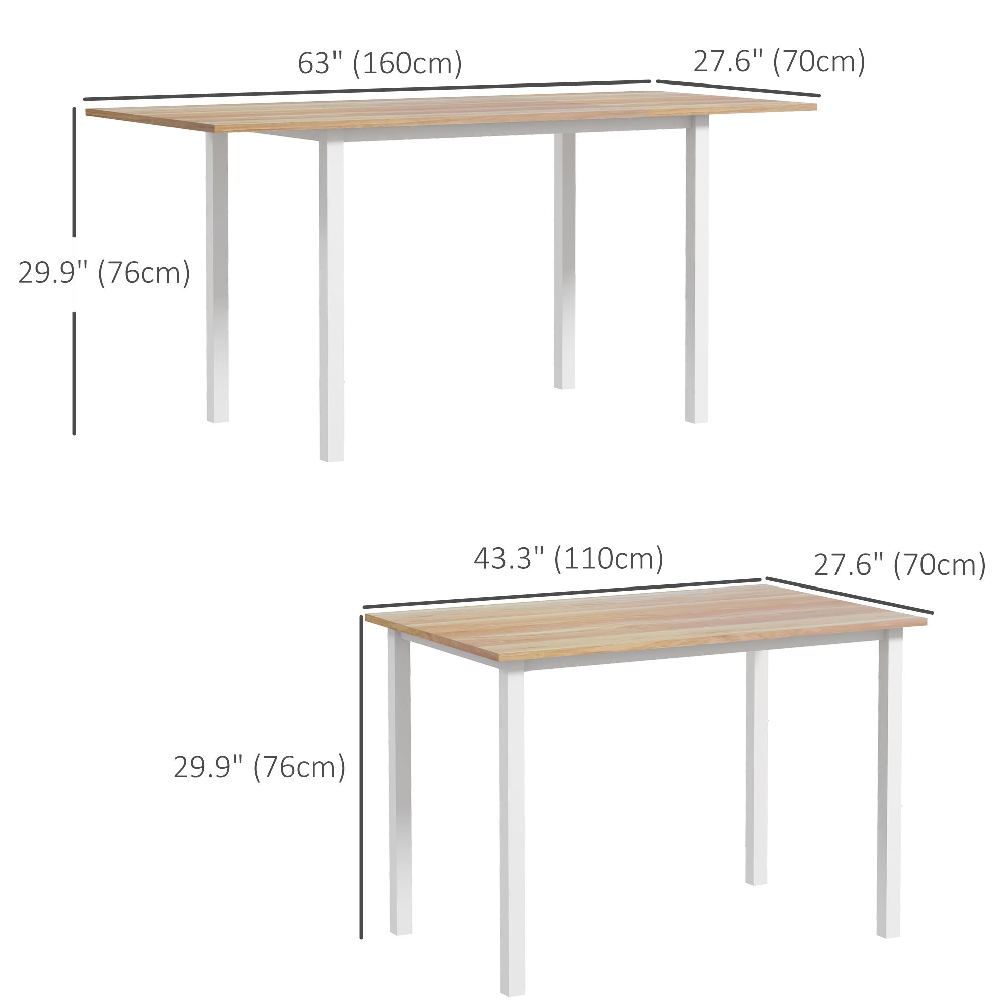 HOMCOM Expandable Dining Table with Detachable Side, Folding Kitchen Table for Six People, Extending Table with Steel Frame for Small Spaces, Natural