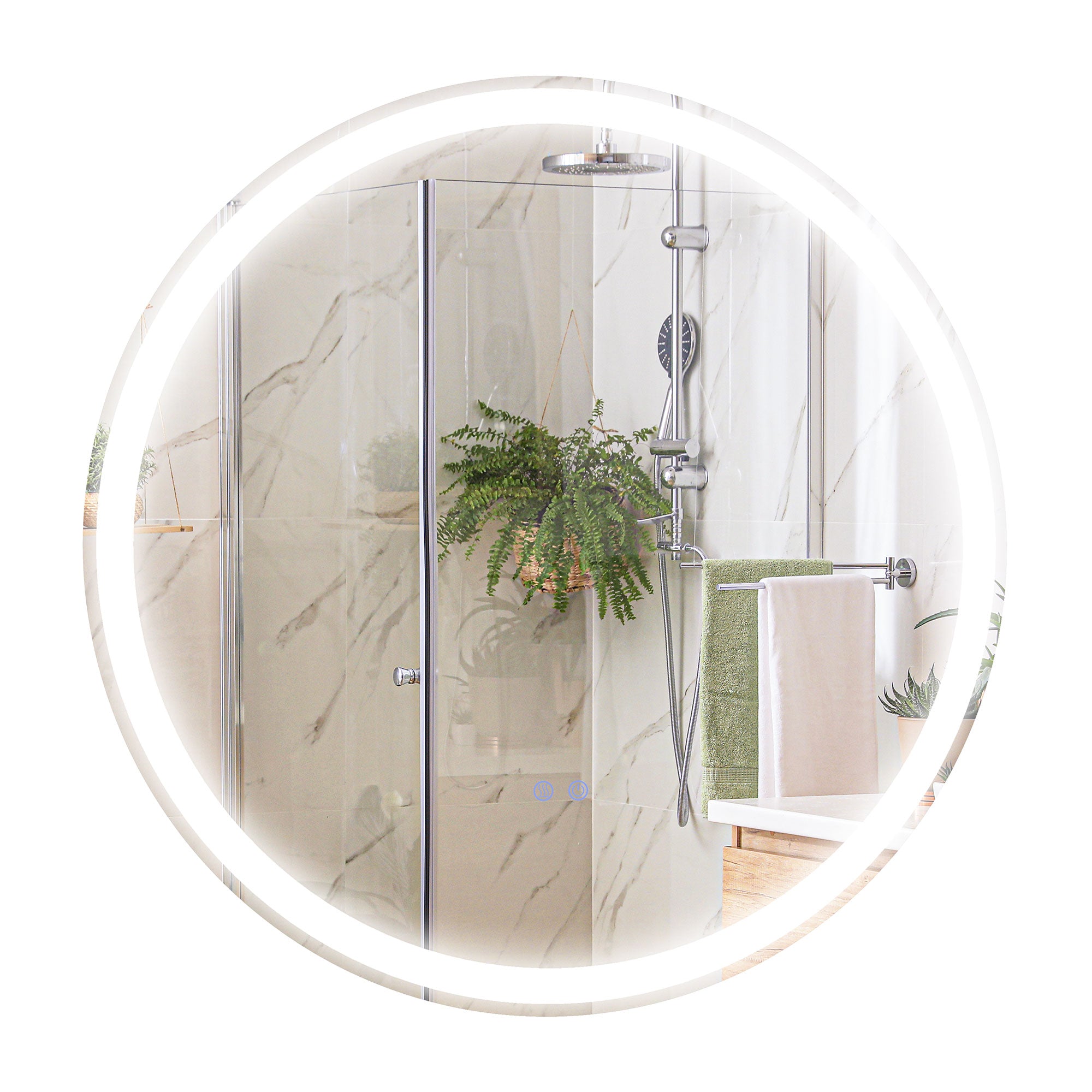 kleankin Round Bathroom Mirror with LED Lights, Wall Mount Dimmable Makeup Mirror with 3 Temperature Colours, Defogging Film and Memory Function, Frameless, Hardwired, 70 x 70 cm